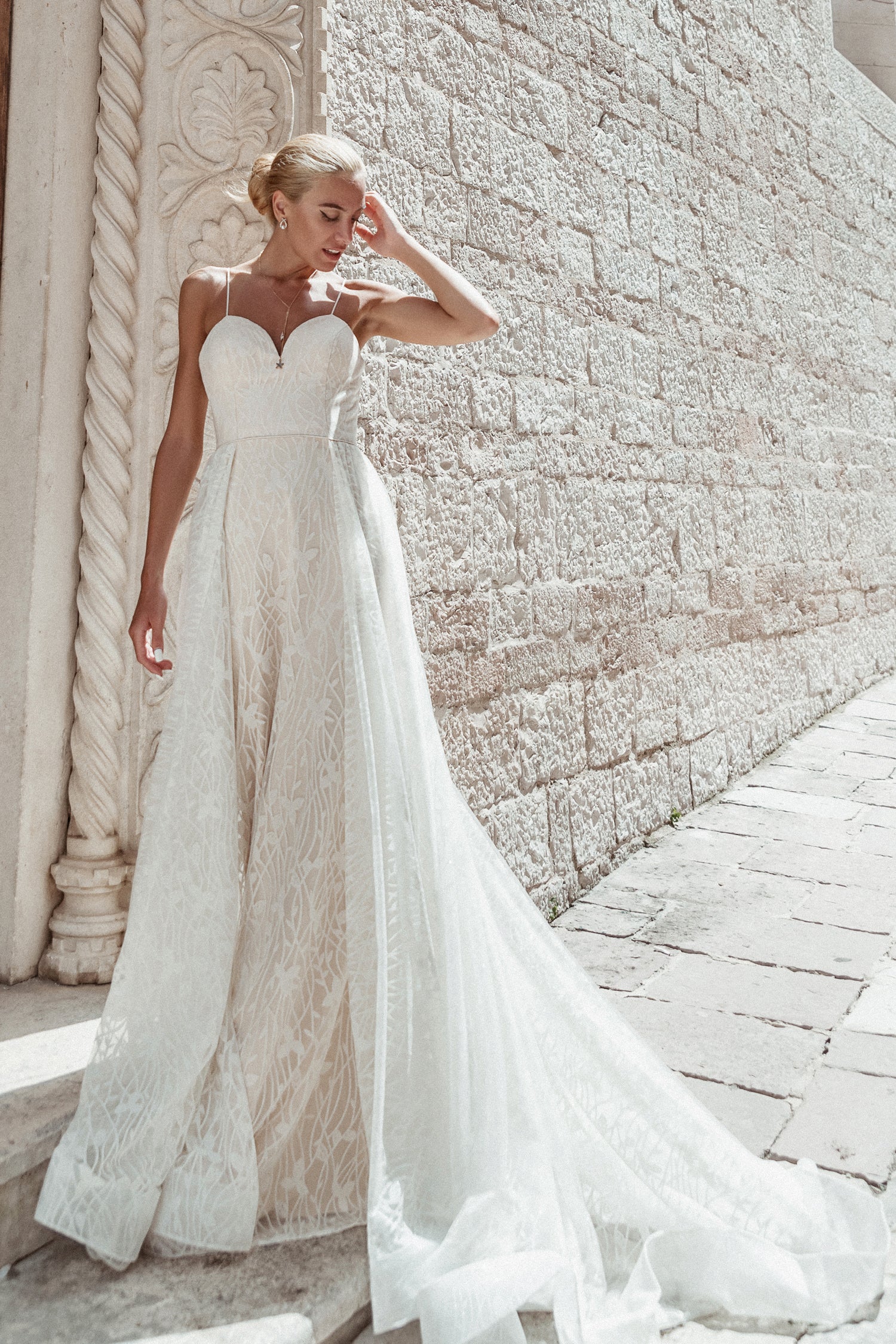 TINA HOLLY COUTURE TE921 lace chiffon wedding dress with sweetheart neckline, A-line silhouette. Brisbane to Gold Coast, Australia.