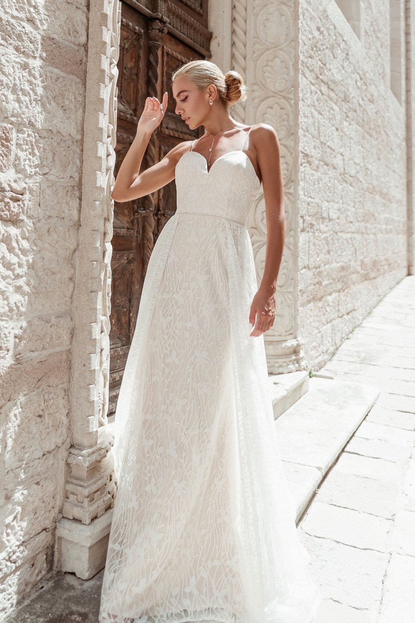 Tina Holly Couture TE921 White & Champagne A - Line Chiffon Wedding Dress in Australia | One Honey Boutique