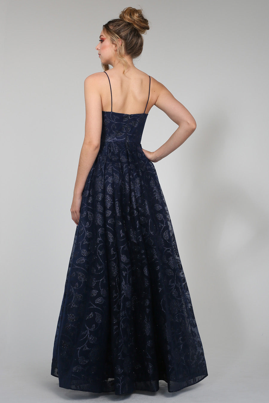 TINA HOLLY COUTURE TH018 Blue Floral Ball Gown with Glitter Fabric, Scoop Neckline, Formal Dress for Prom, Brisbane to Gold Coast