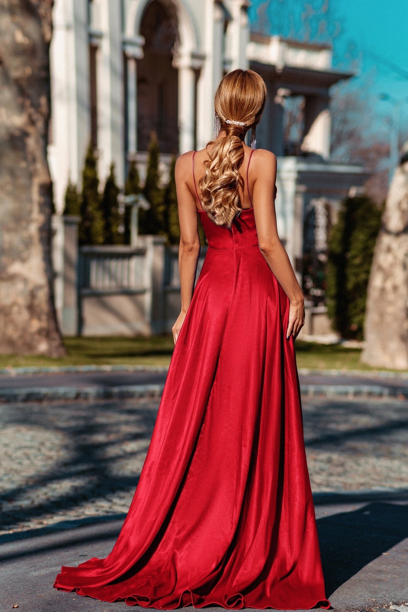 Tina Holly Couture Designer TH122 Red Silky Formal Gown in Australia | One Honey Boutique
