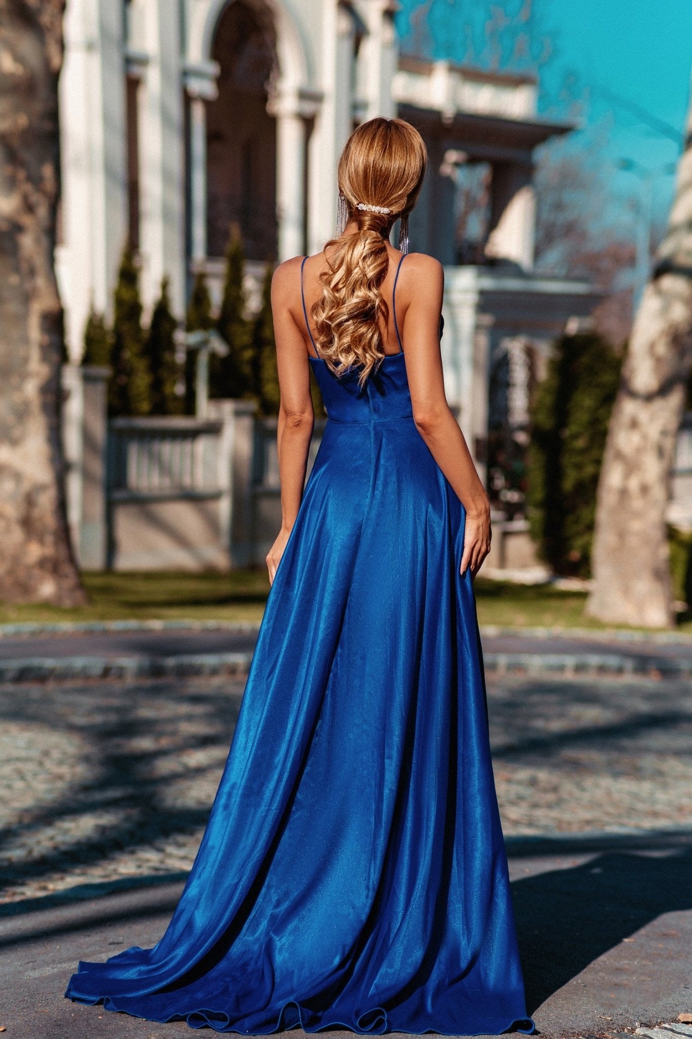 Tina Holly Couture Designer TH122 Royal Blue Silky Formal Gown in Australia | One Honey Boutique