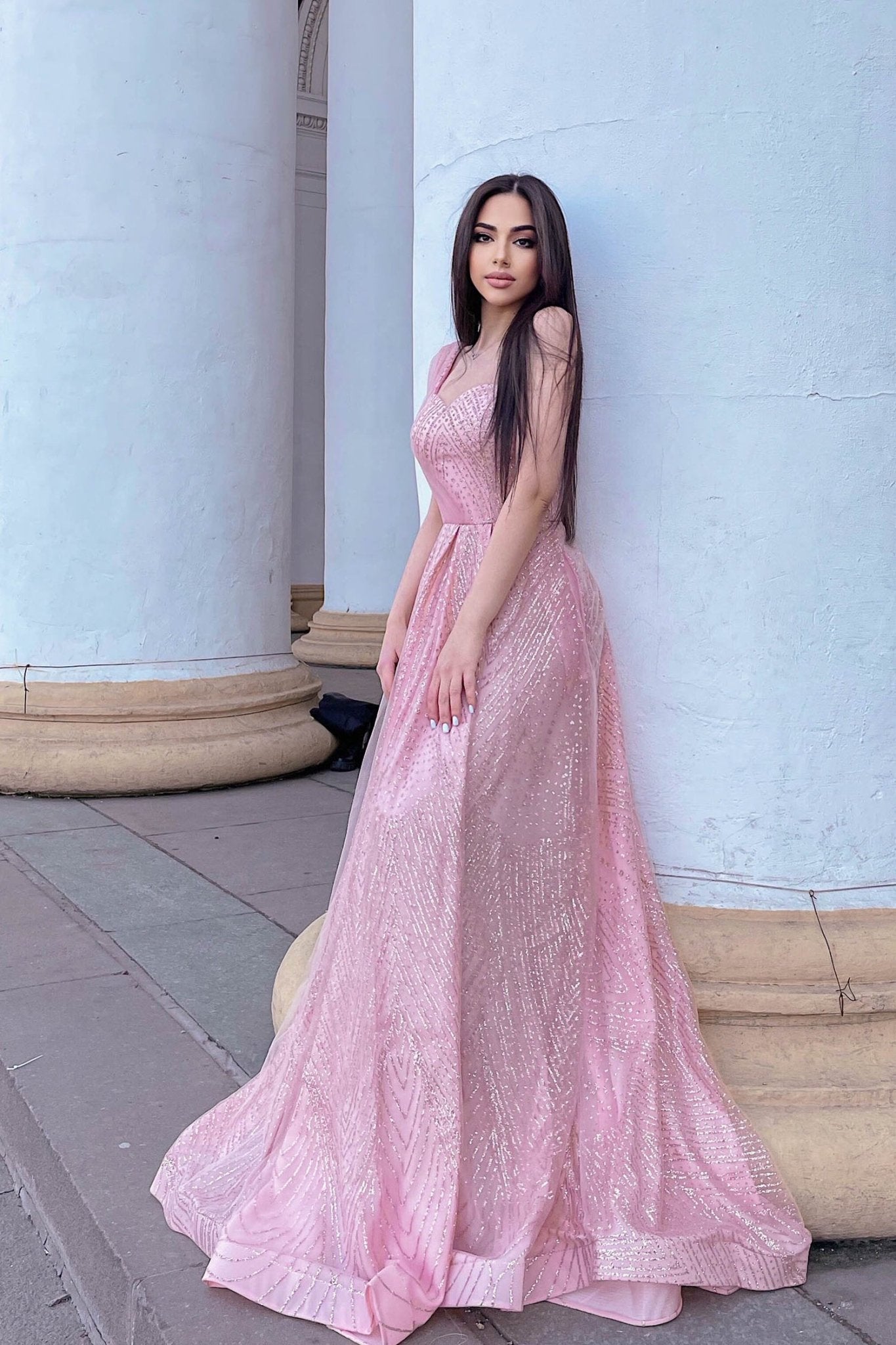 Tina Holly Couture Designer TQ036 Rose Pink Glitter One Shoulder Formal Gown in Australia | One Honey Boutique