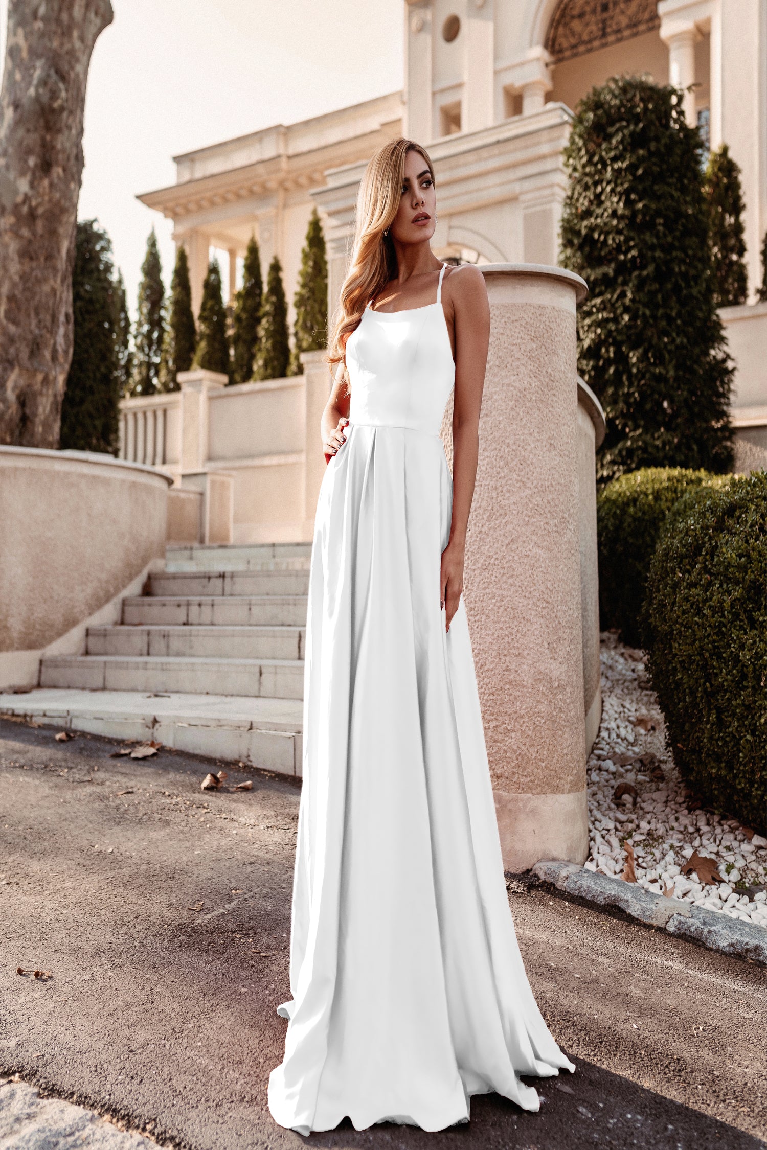 TINA HOLLY COUTURE TW004 white wedding dress, square neckline with lace-up back, Australia. Brisbane to Gold Coast.