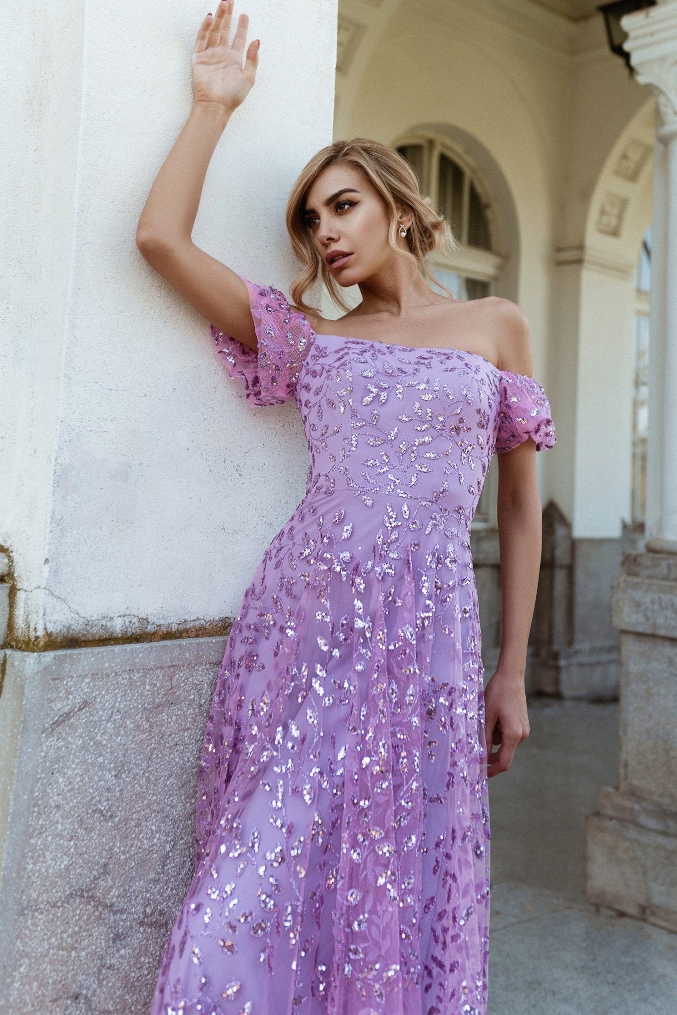 Tina Holly Couture TW023 Lilac Purple Off Shoulder A Line Formal Dress Lilac / 12 AUS Tina Holly Couture TW023 Lilac Purple Off Shoulder A Line Formal Dress Lilac / 12 AUS