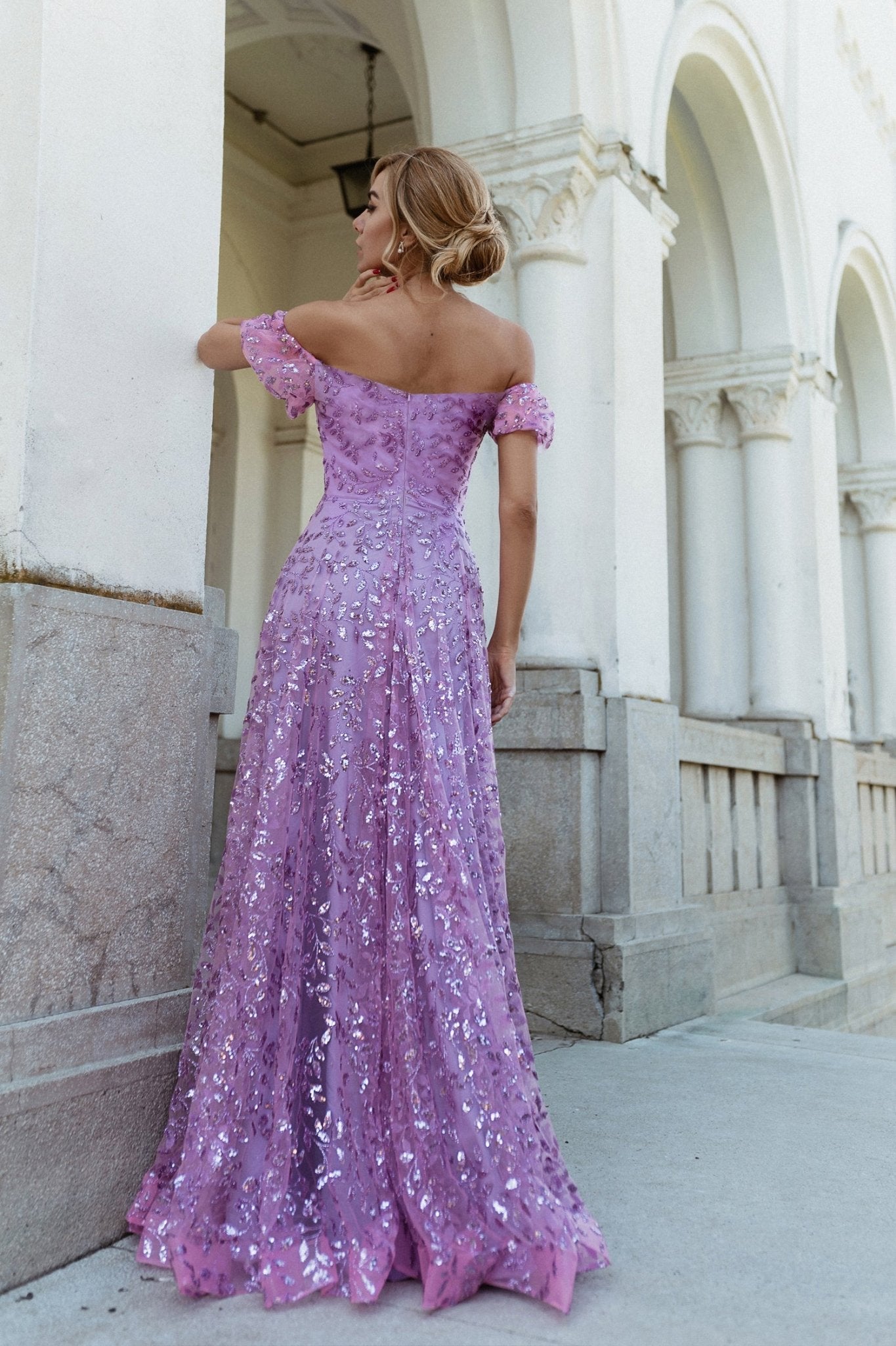 Tina Holly Couture TW023 Lilac Purple Off Shoulder A Line Formal Dress in Australia | One Honey Boutique