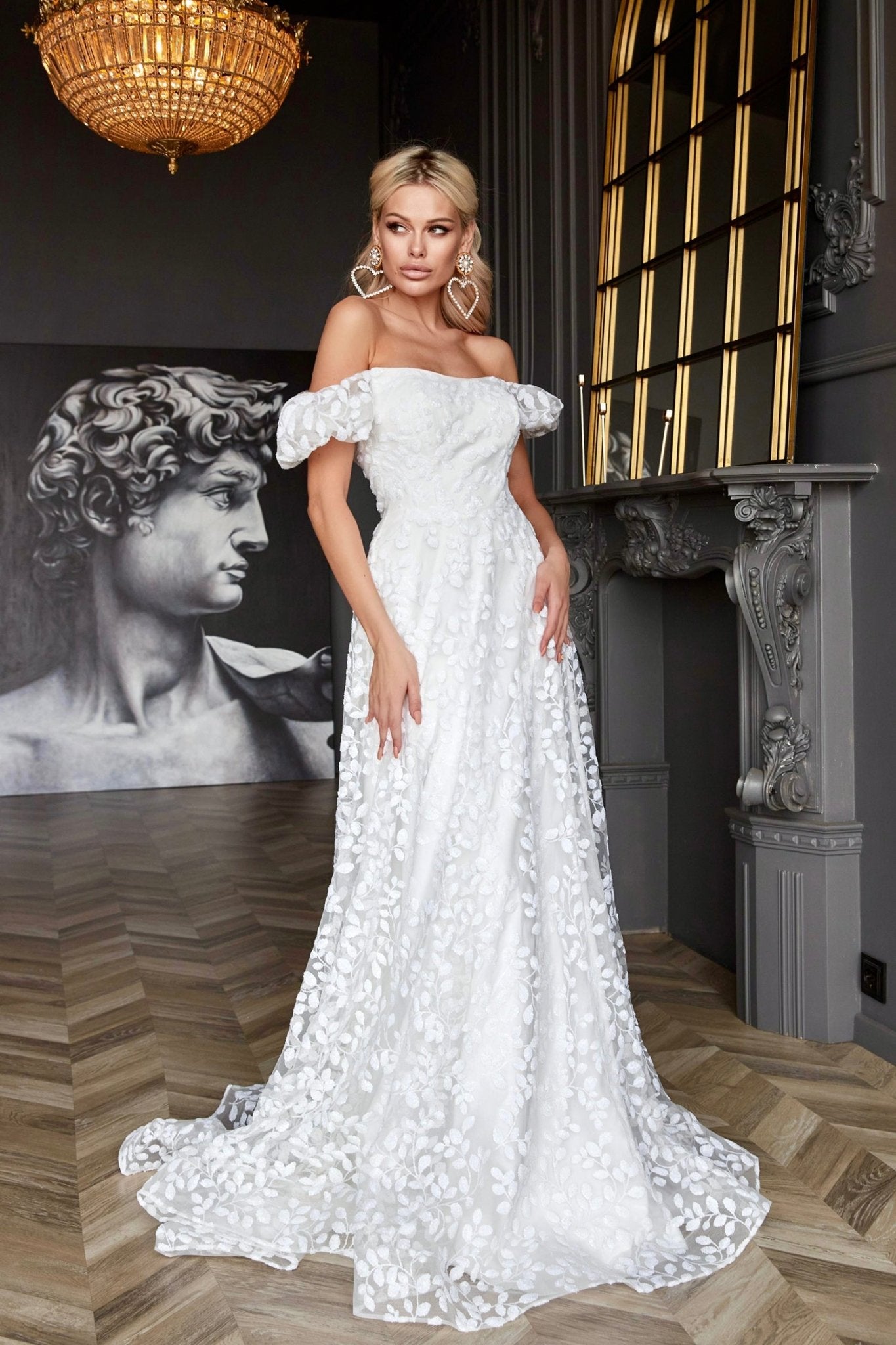 Tina Holly Couture TW023W White Off The Shoulder Lace Overlay Wedding Dress in Australia | One Honey Boutique