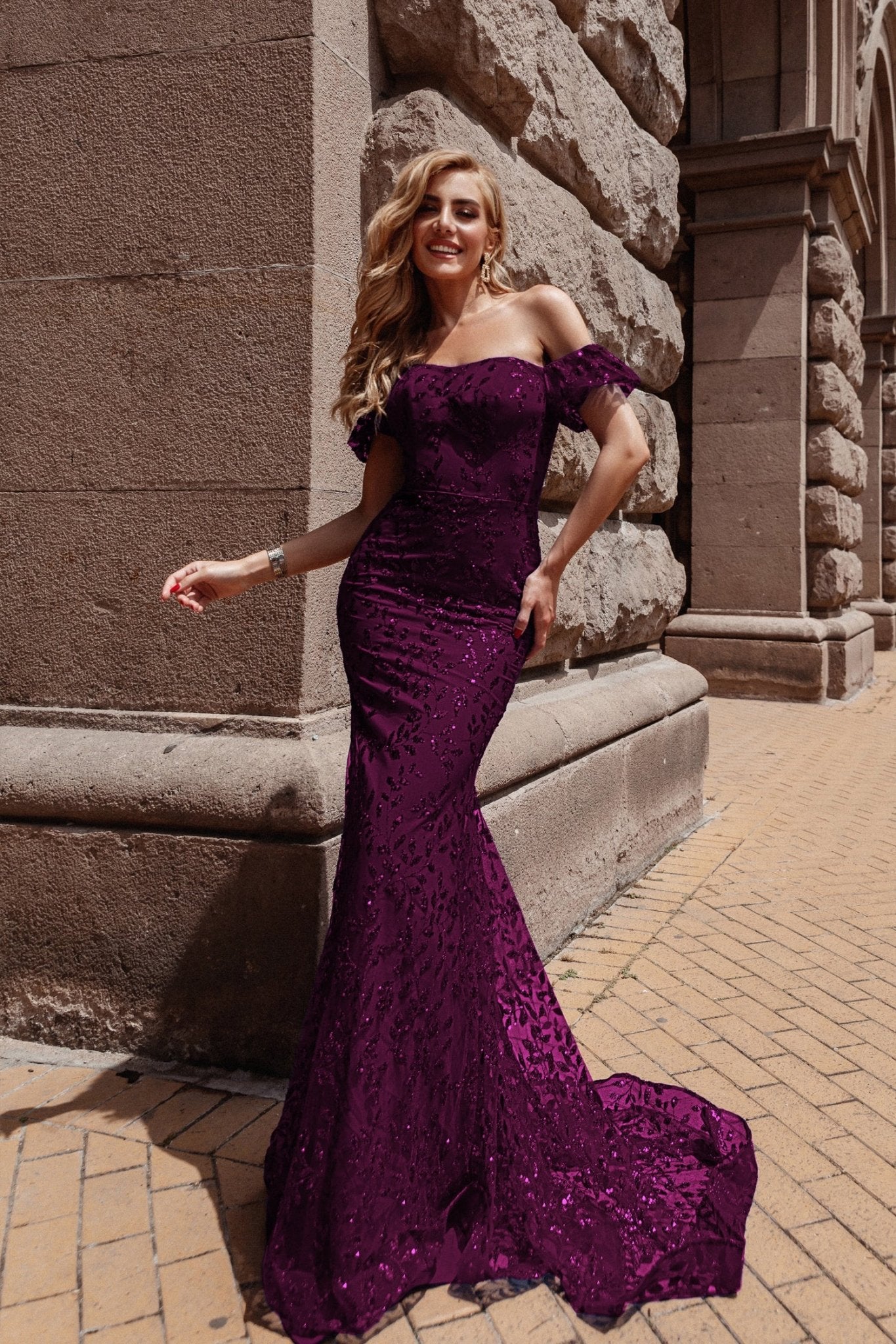 Tina Holly Couture TW024 Plum Purple Corset Lace Glitter Mermaid Formal Dress Plum / 14 AUS Tina Holly Couture TW024 Plum Purple Corset Lace Glitter Mermaid Formal Dress Plum / 14 AUS