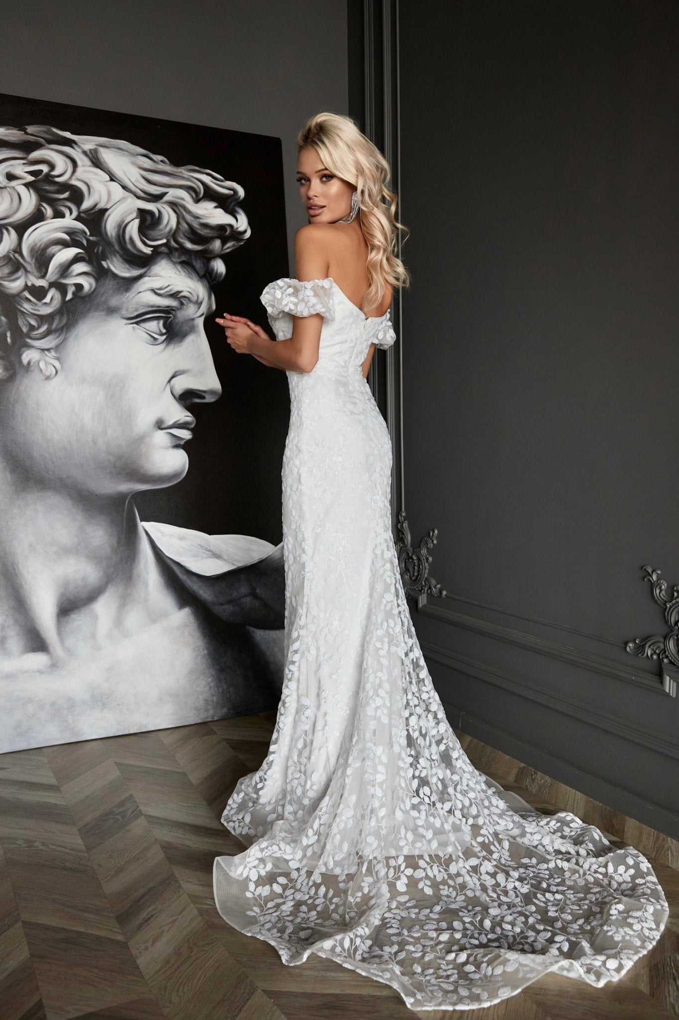 Tina Holly Couture TW024W White Off The Shoulder & Fitted Mermaid Wedding Dress in Australia | One Honey Boutique