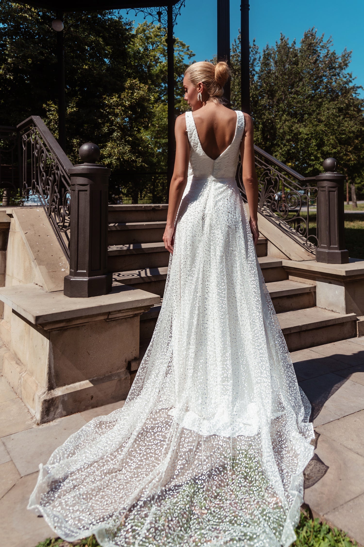 TINA HOLLY COUTURE TW027B lace A-line wedding dress with V-back, elegant train, Brisbane to Gold Coast, Australia.