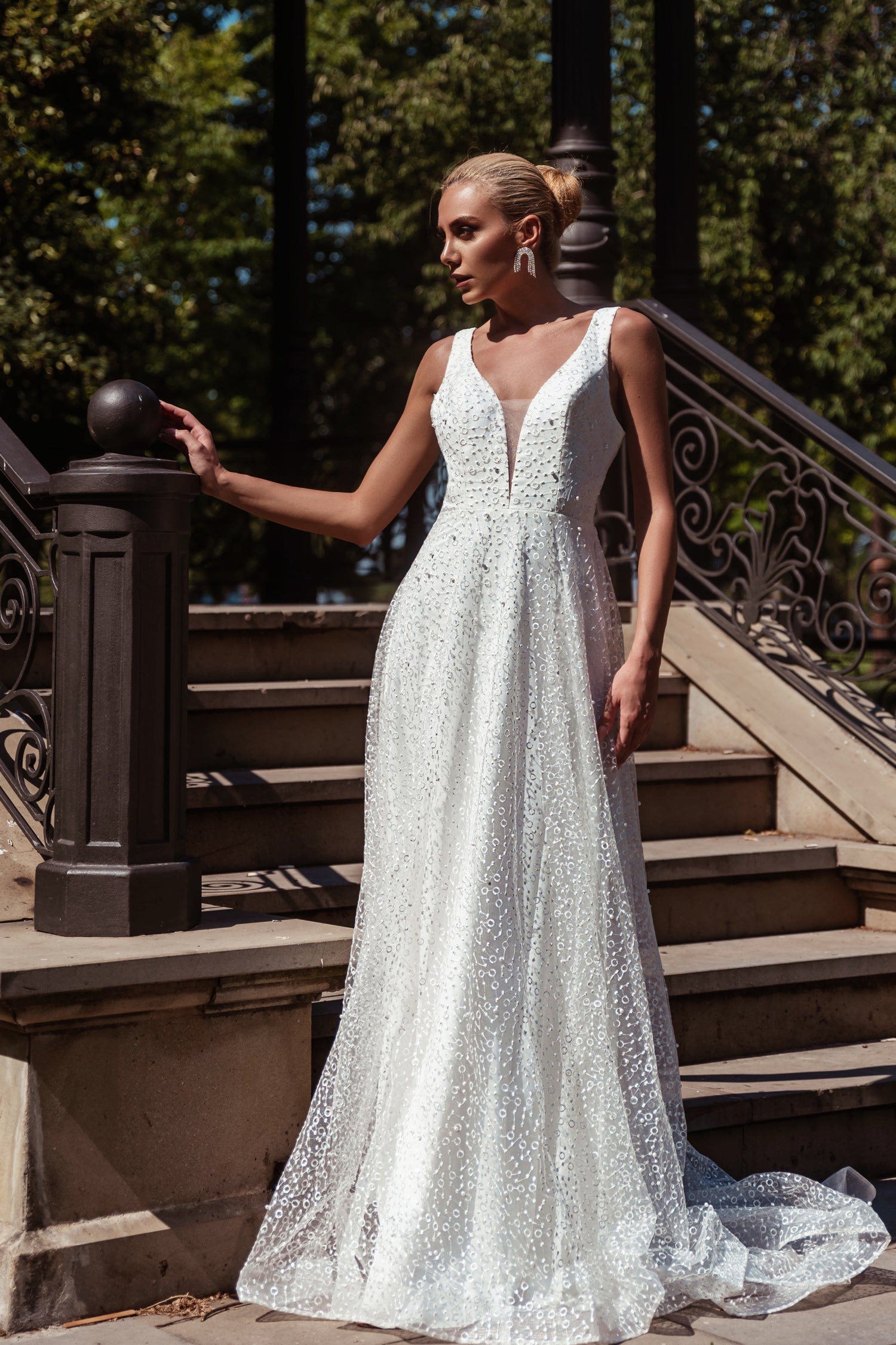 TINA HOLLY COUTURE TW027B V front lace A-line wedding dress, elegant bridal wear, Brisbane to Gold Coast