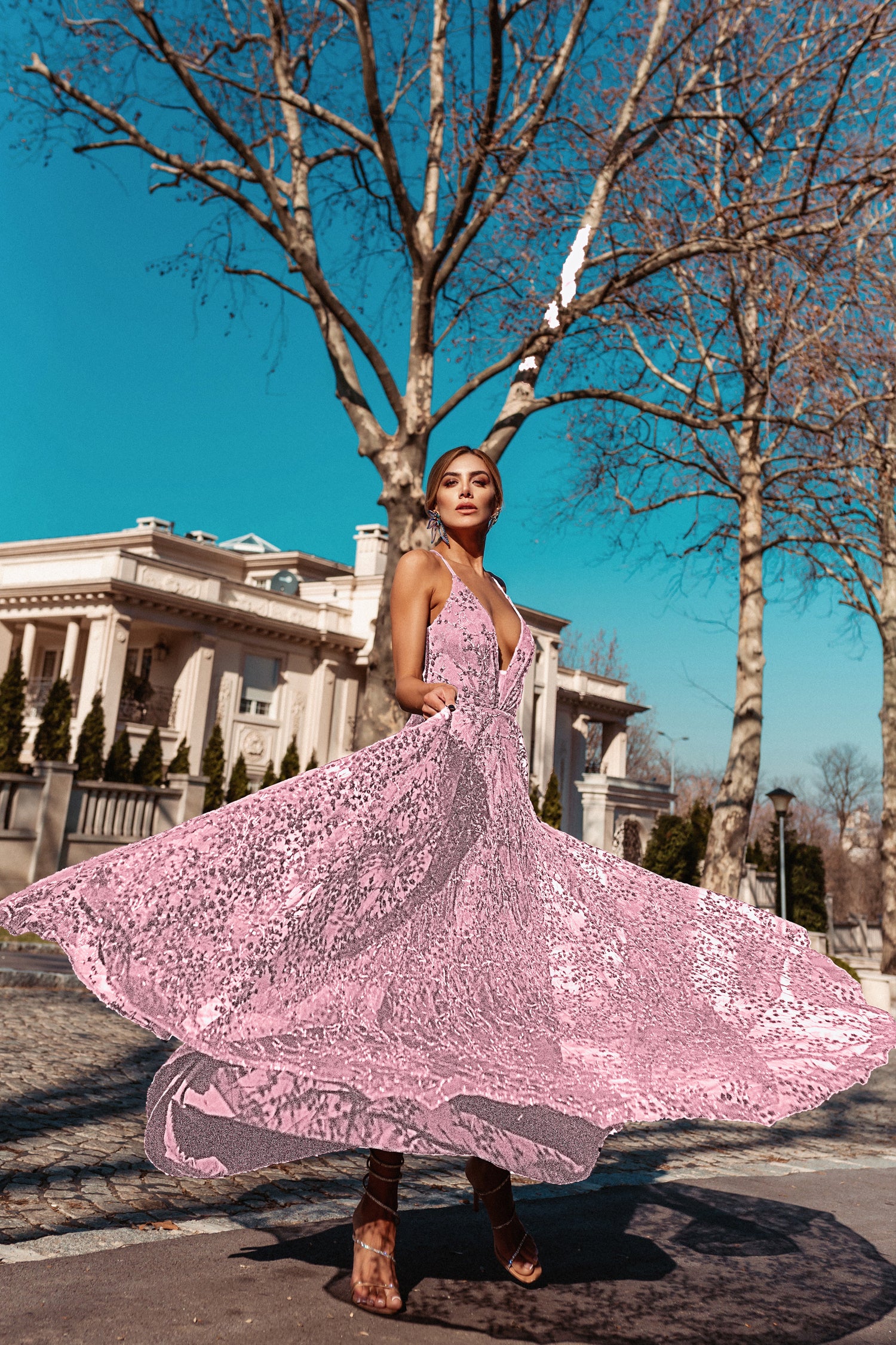 TINA HOLLY COUTURE TW030 A Line Formal Dress with Sequin Beading, V Neck Thin Straps, Brisbane to Gold Coast, Australia