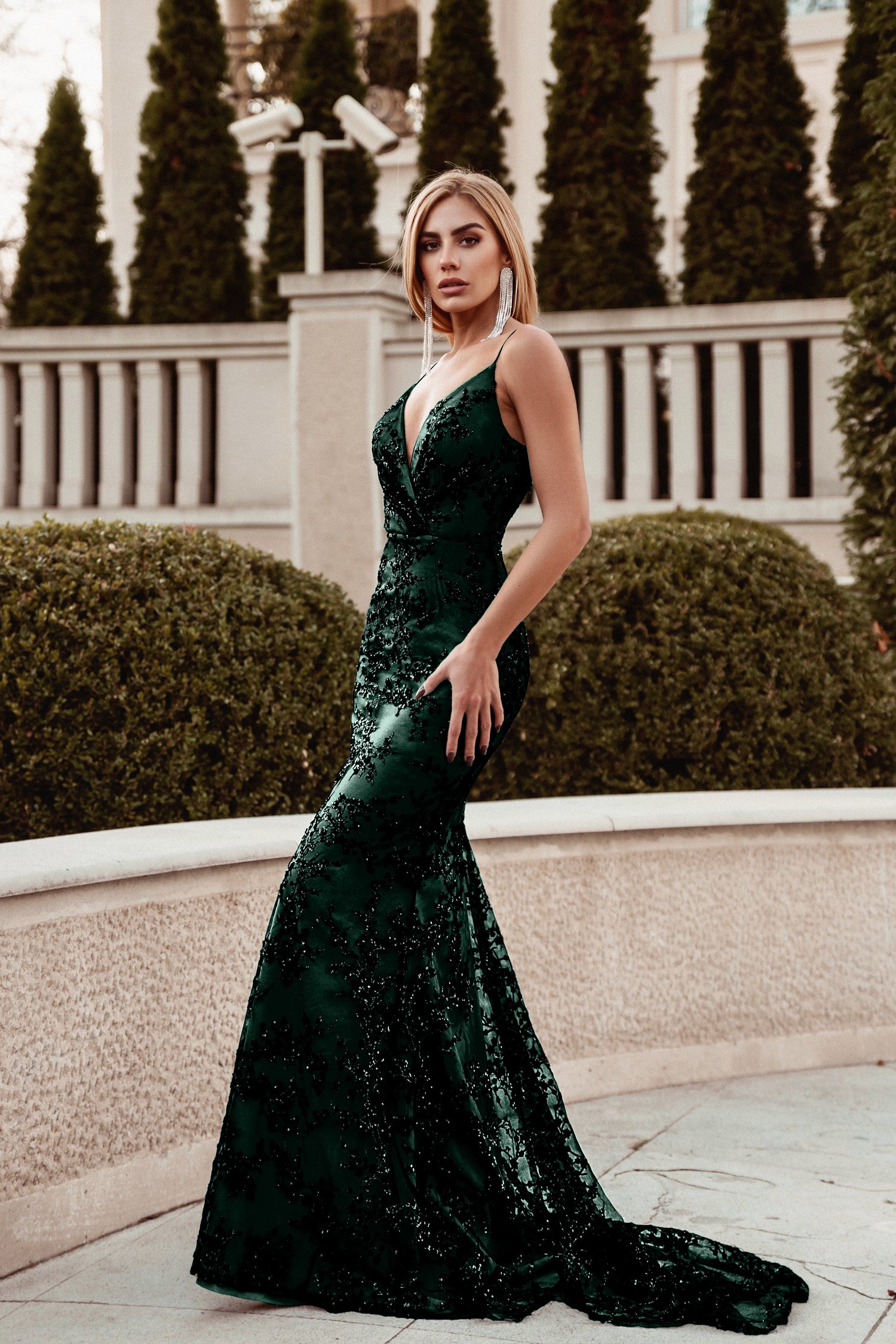 Tina Holly Couture Designer TW049 Emerald Beaded Sequin Mermaid Formal Gown