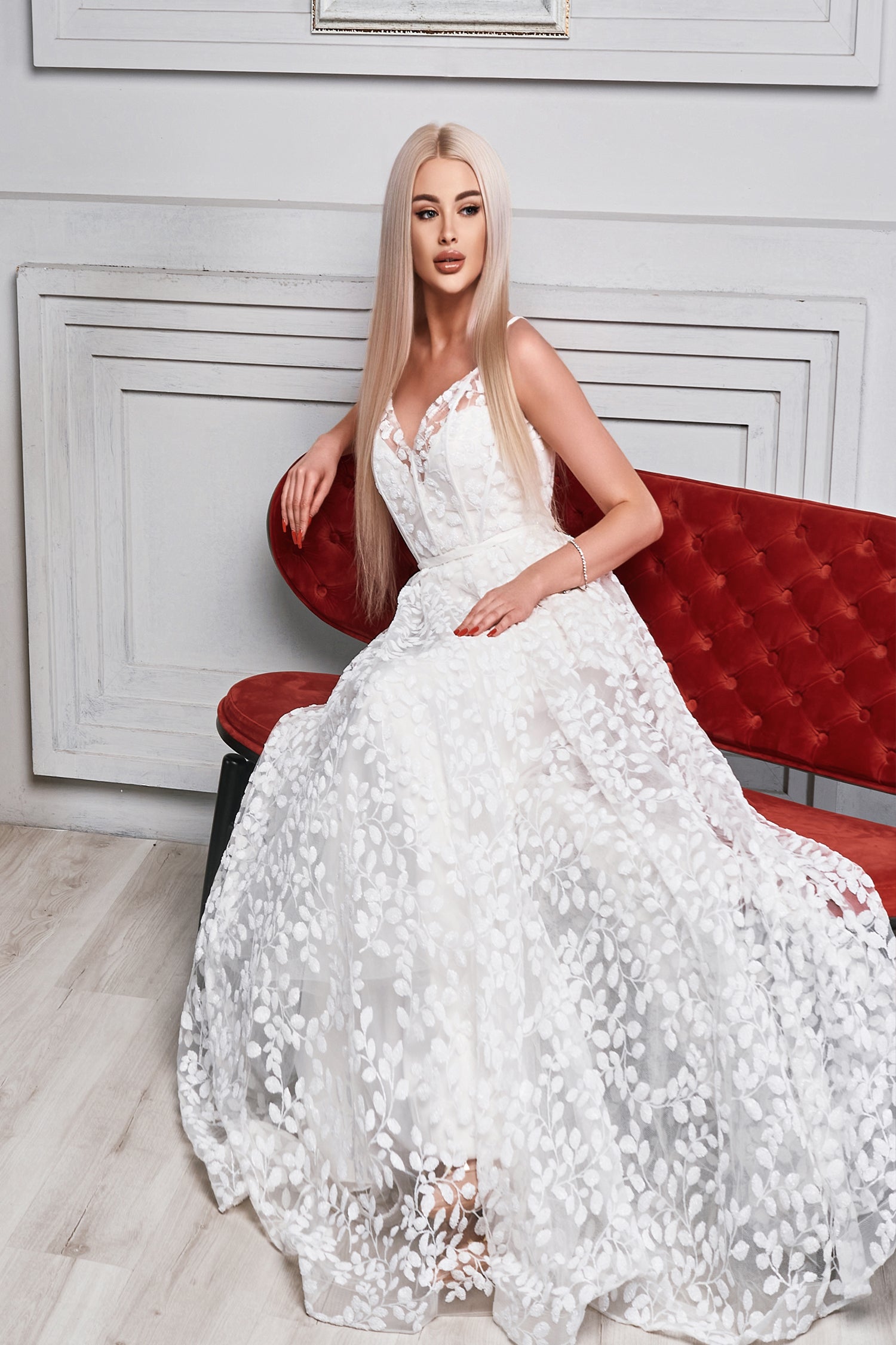 TINA HOLLY COUTURE TK069W Lace A-Line Wedding Dress with V front Mesh Inset, elegant design from Brisbane to Gold Coast.