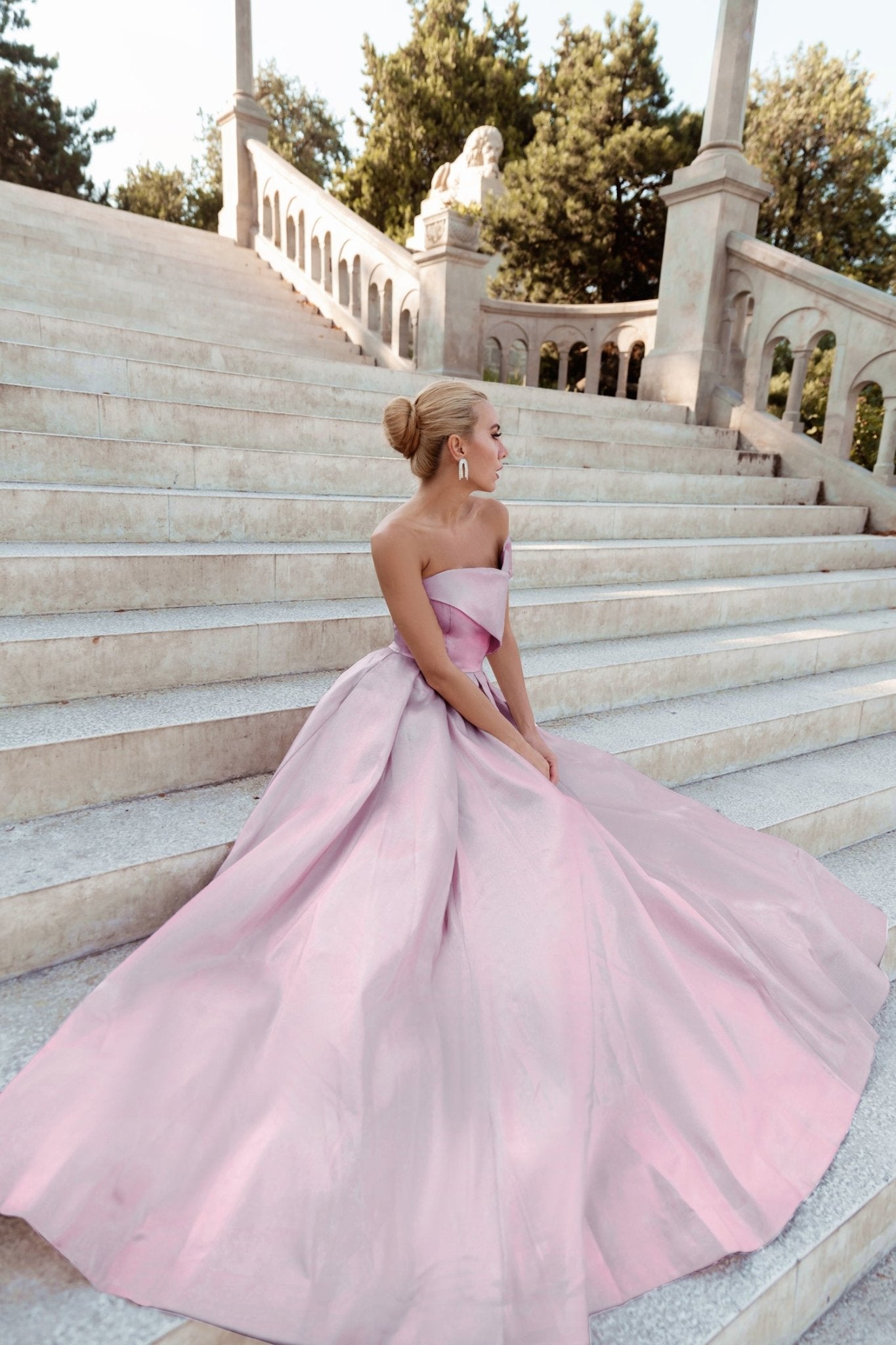 Tina Holly Couture TW071 Pearl Pink Strapless Straight Neck With An A - Line Fit Formal Dress in Australia | One Honey Boutique