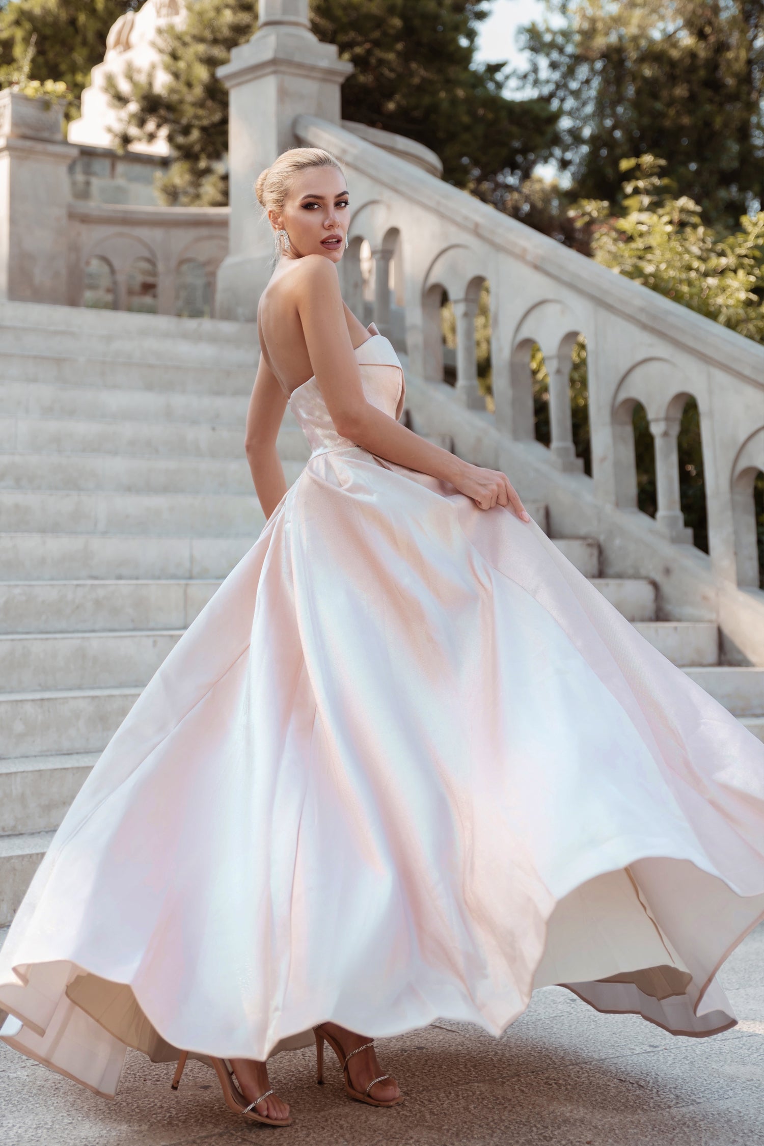 Tina Holly Couture TW071 Pink Champagne Strapless Straight Neck With An A-Line Fit Formal Dress