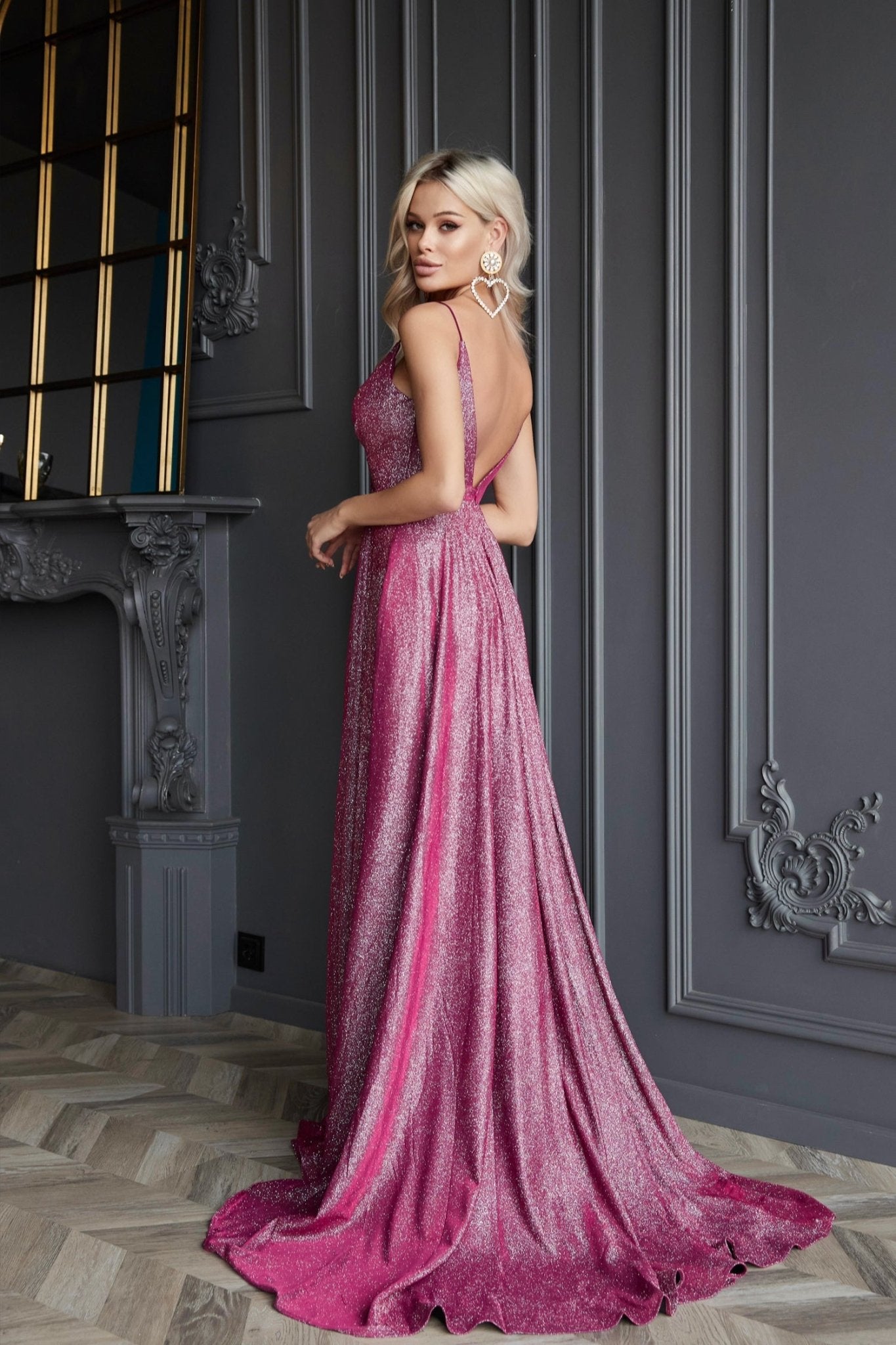 Tina Holly Couture TW079 Fuchsia Berry Crossover Plunging Neckline With Spaghetti Straps A - Line Formal Dress in Australia | One Honey Boutique