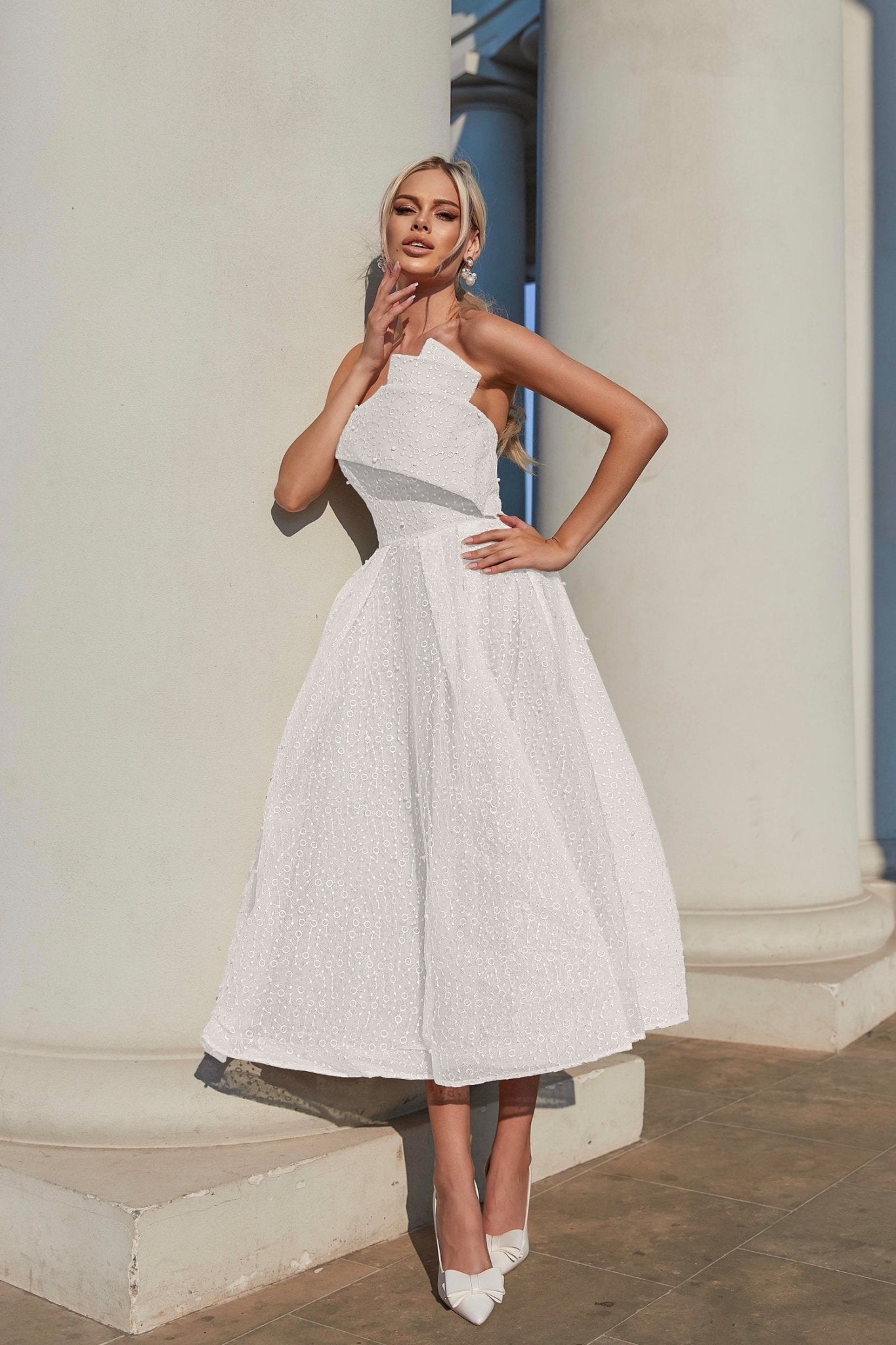 Tina Holly Couture TW620 White Beaded & Lace With A Strapless Neckline A - line Wedding Dress in Australia | One Honey Boutique