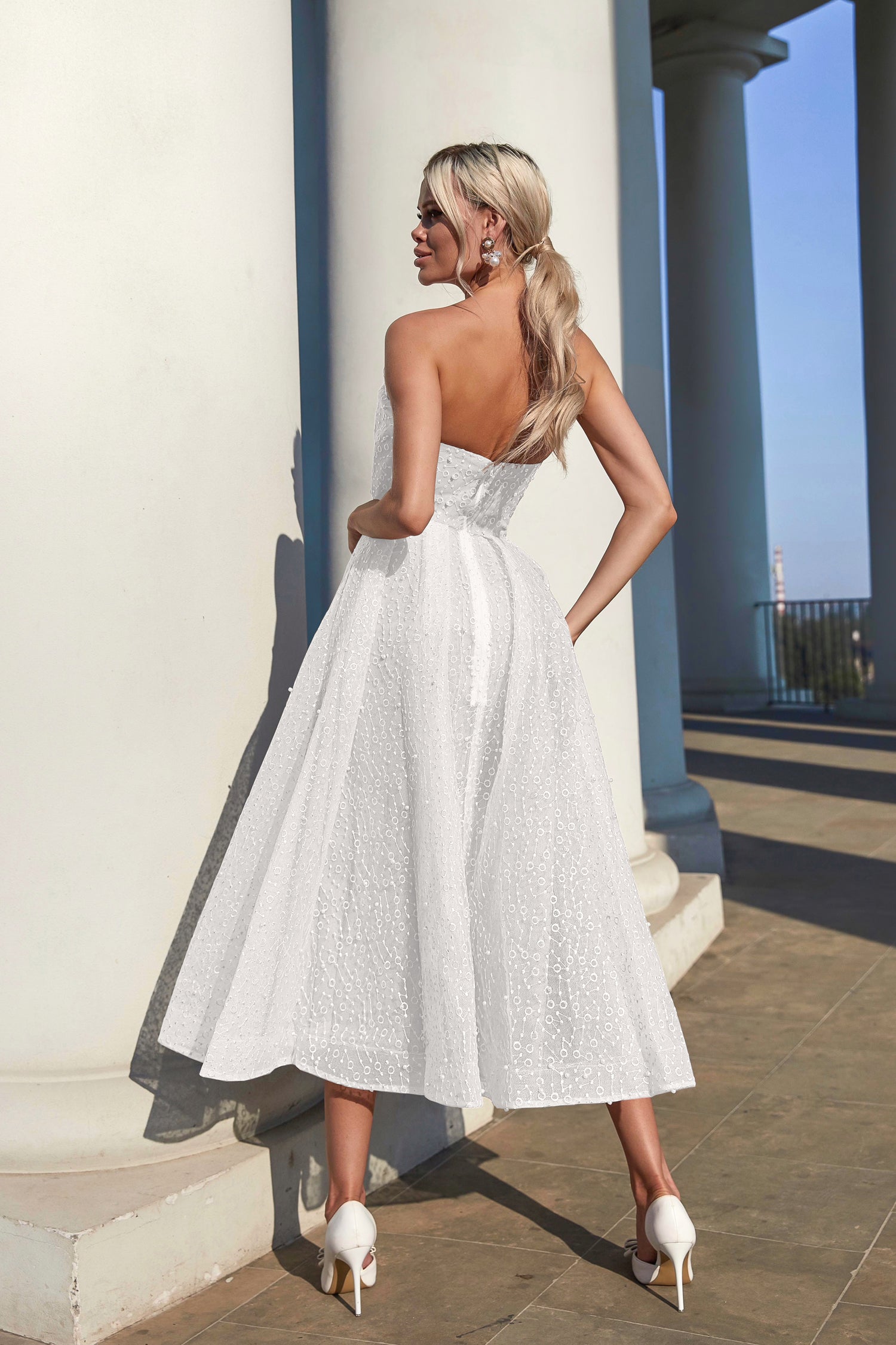 TINA HOLLY COUTURE TW620 strapless beaded lace A-line wedding dress, tea length, Brisbane to Gold Coast, Australia