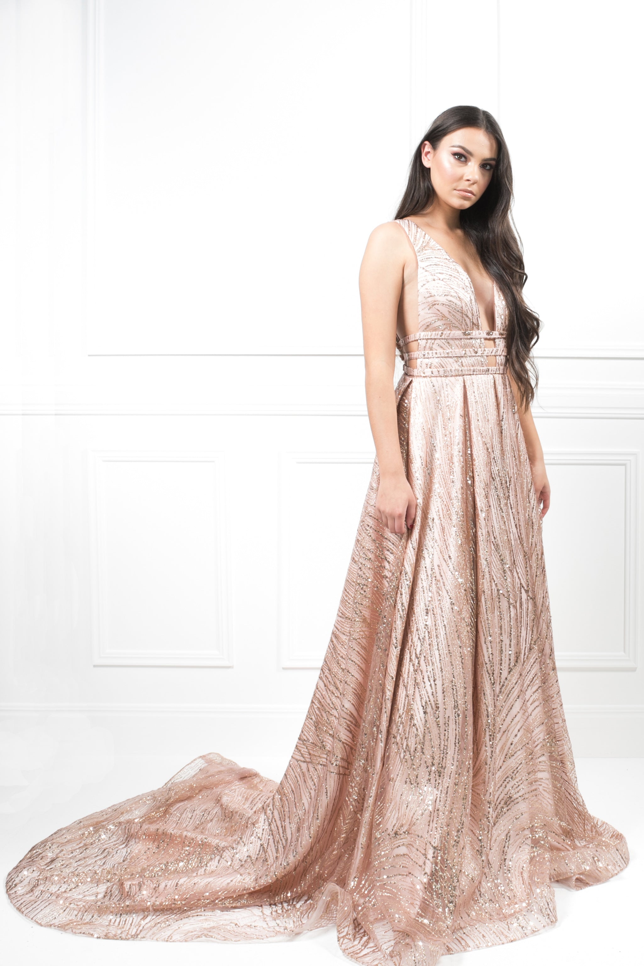 Honey Couture ZOEY Gold Glitter Infused Formal Ball Gown Private Label$ AfterPay Humm ZipPay LayBuy Sezzle