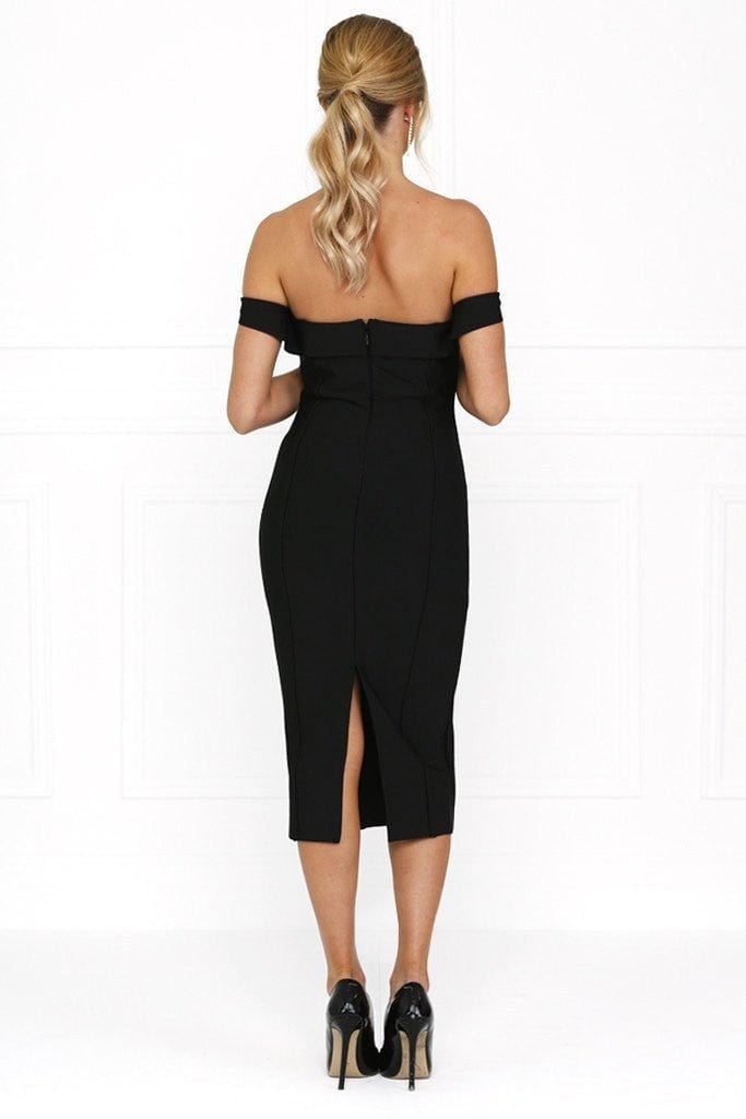 Honey Couture BECKY Black Off Shoulder Bustier Bandage Dress in Australia | One Honey Boutique
