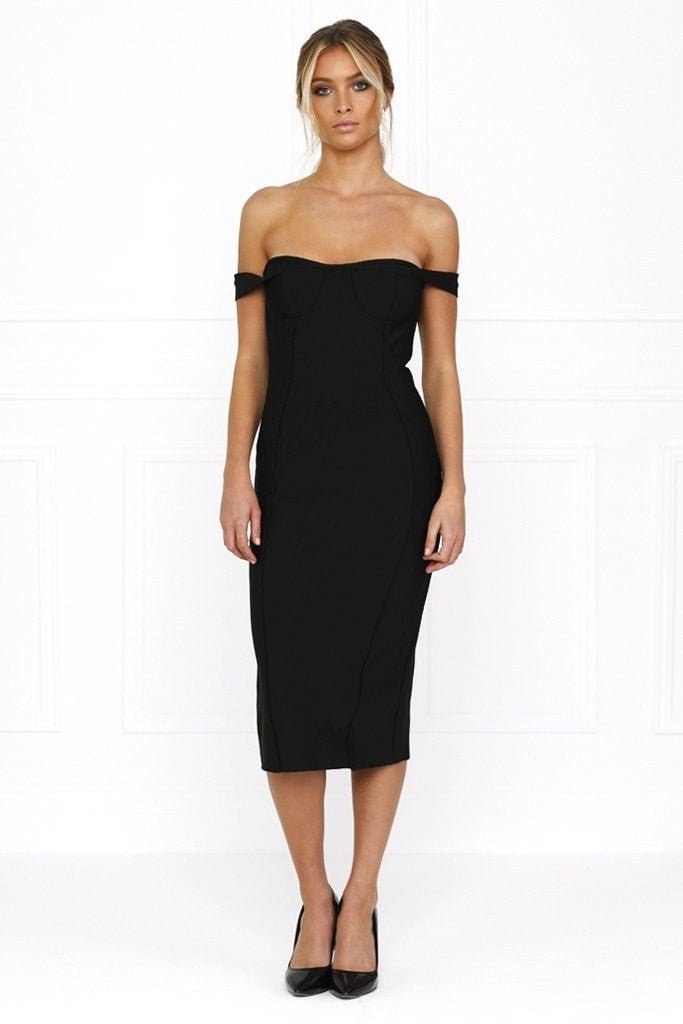Honey Couture BECKY Black Off Shoulder Bustier Bandage Dress in Australia | One Honey Boutique