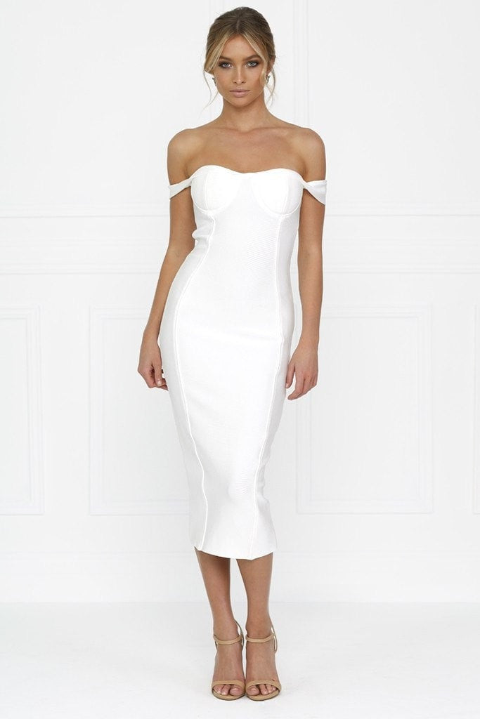 Honey Couture BECKY White Off Shoulder Bustier Bandage Dress, Australian Designer, Prom Dresses, Evening Gowns, Affordable Elegance