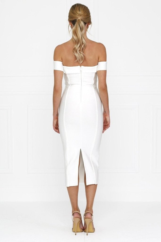 Honey Couture BECKY White Off Shoulder Bustier Bandage Dress in Australia | One Honey Boutique