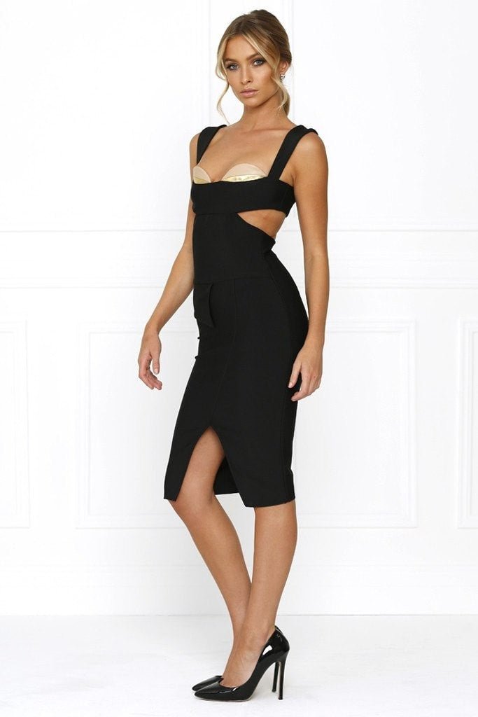Honey Couture CARLA Designer Black Cut Out Bandage Dress in Australia | One Honey Boutique