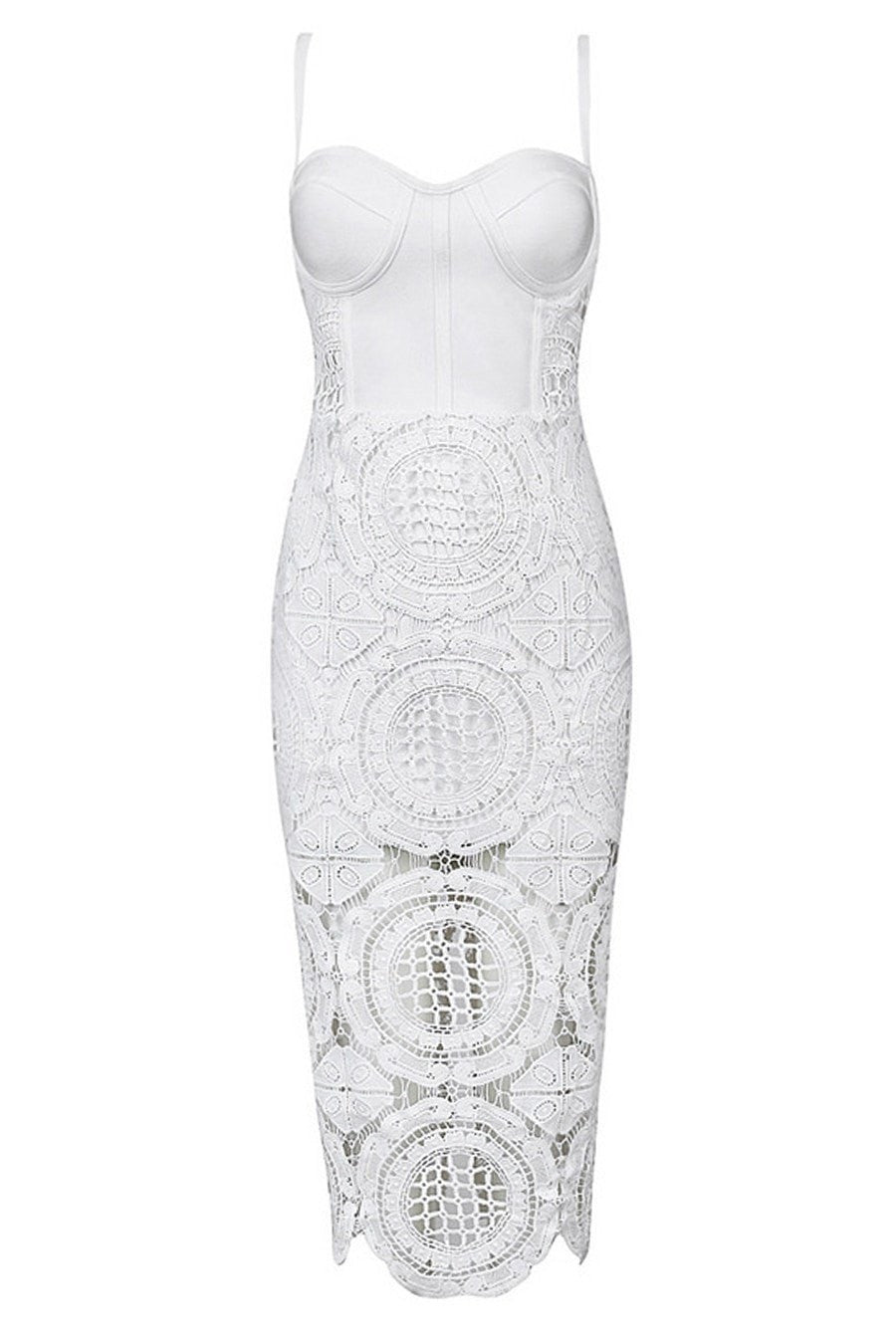 Honey Couture MICHELLE White Lace & Crochet Bustier Bodycon Dress Honey Couture$ AfterPay Humm ZipPay LayBuy Sezzle