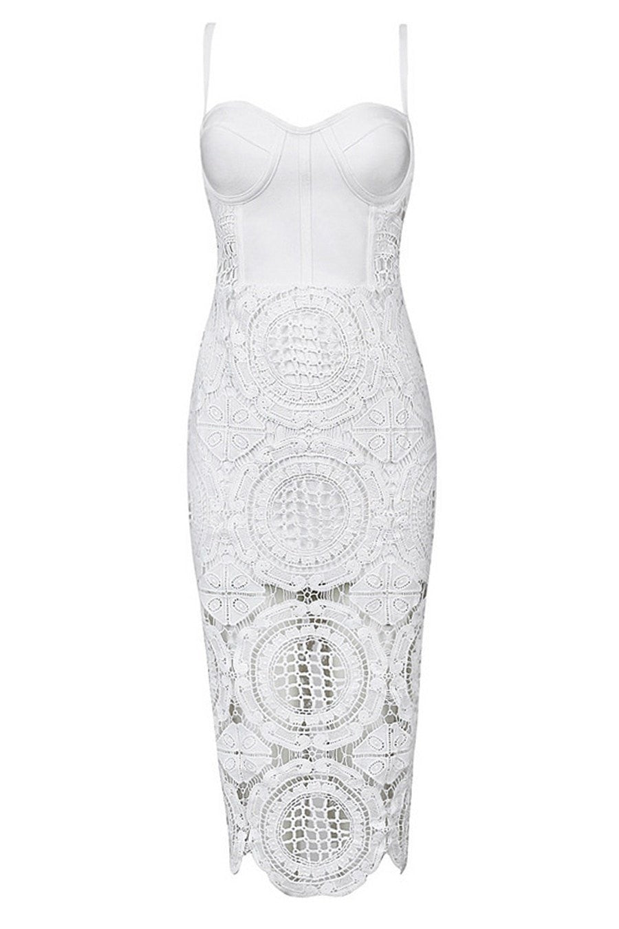 Honey Couture MICHELLE White Lace &amp; Crochet Bustier Bodycon Dress Honey Couture$ AfterPay Humm ZipPay LayBuy Sezzle