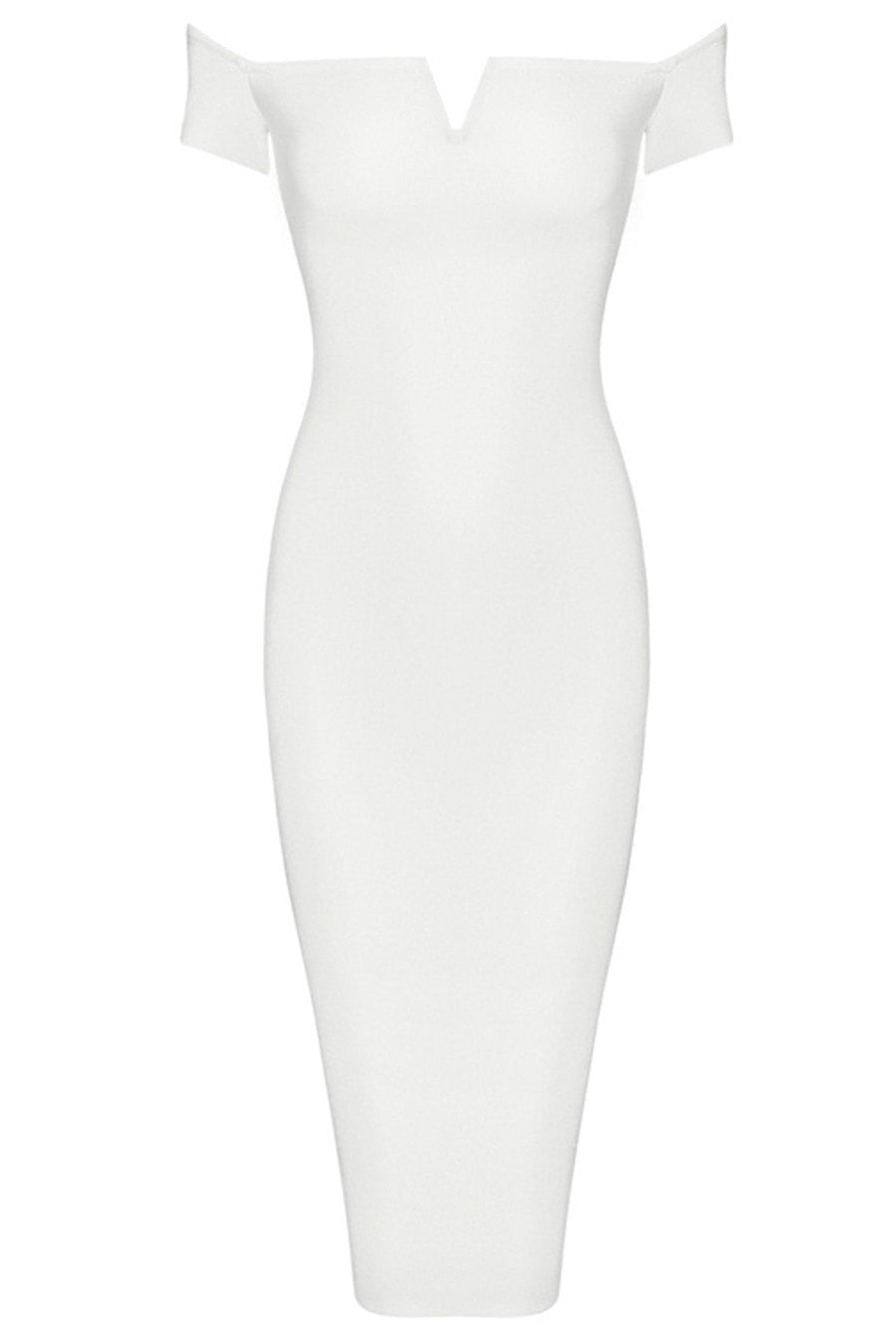 Honey Couture OLIVIA White Off Shoulder Bandage Midi Dress Honey Couture$ AfterPay Humm ZipPay LayBuy Sezzle