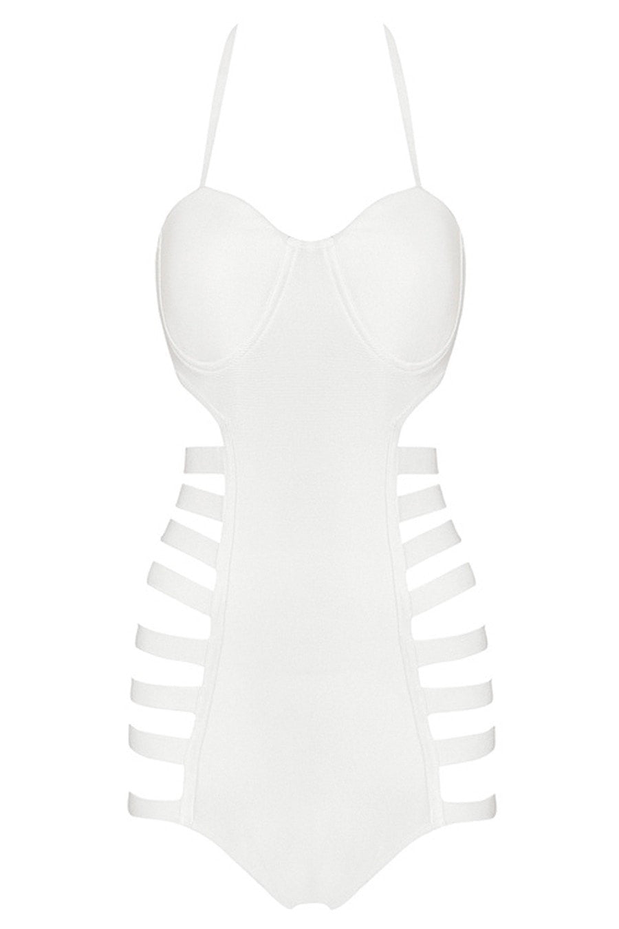 Honey Couture RORY White Bustier Halter Monokini Swimwear Honey Couture$ AfterPay Humm ZipPay LayBuy Sezzle