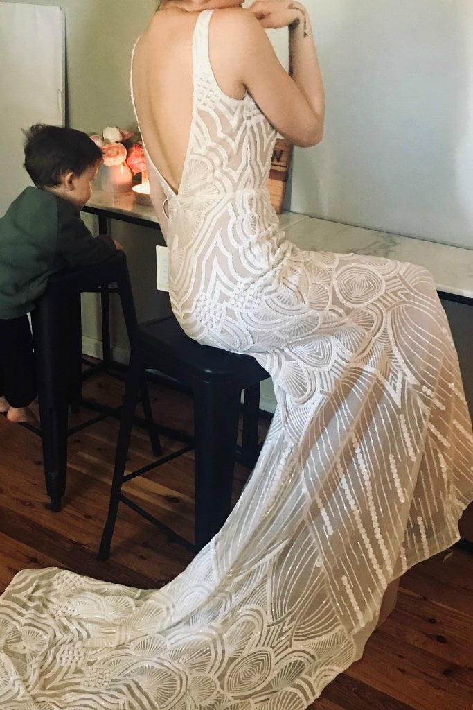 Tinaholy Couture Picasso P1732 White &amp; Nude Sequin Mermaid Formal Gown Dress Tina Holly Couture$ AfterPay Humm ZipPay LayBuy Sezzle