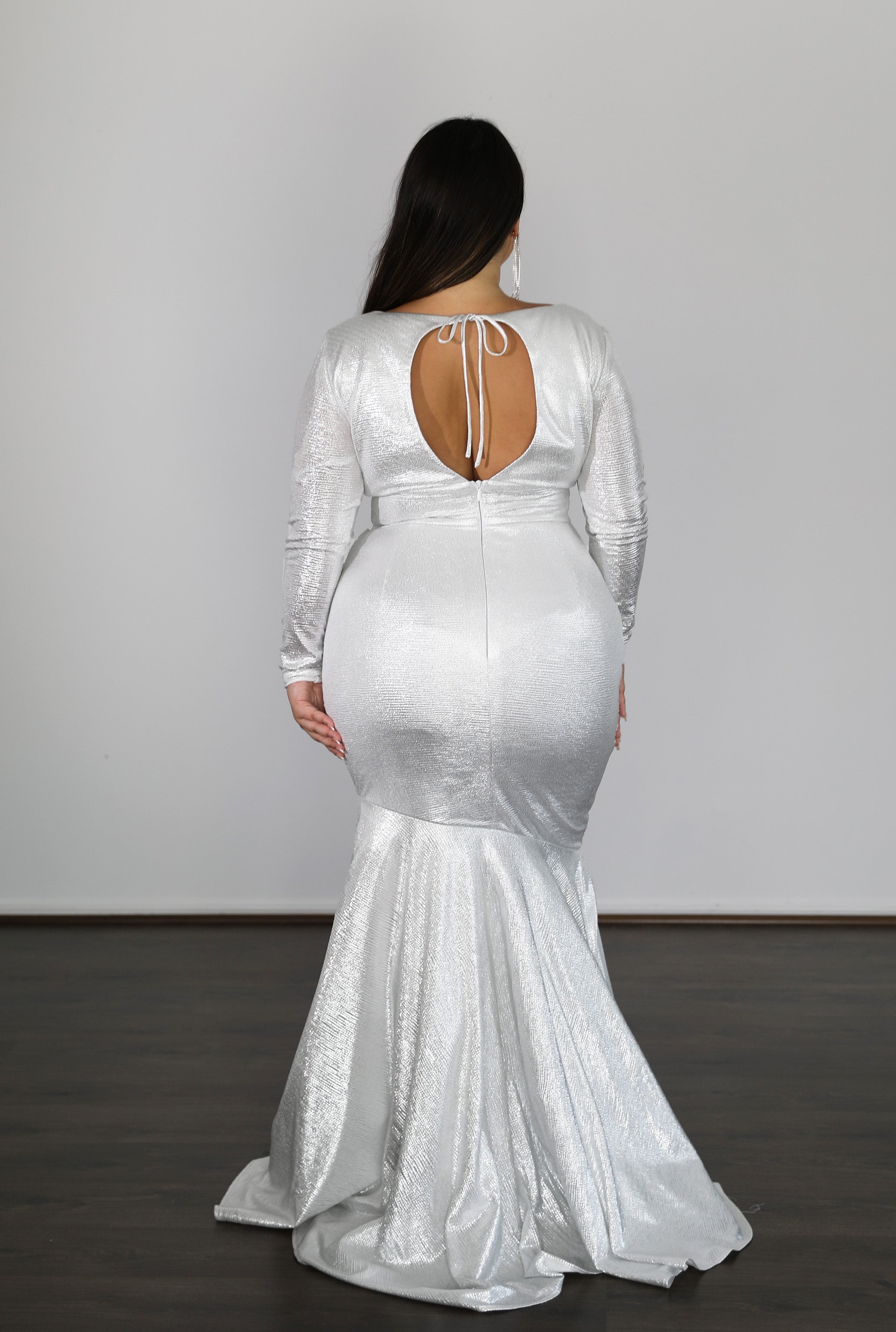 ASHLEY Shimmer Curve & Plus Size Formal Dress with ruched skirt and full sleeves, school formal, Brisbane to Gold Coast, Australia