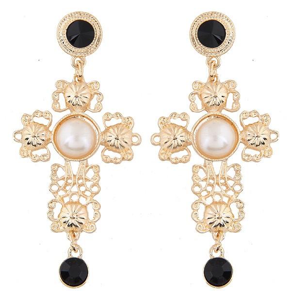 Honey Couture Gold Oversized Cross &amp; Diamante Pearl Earrings Honey Couture Jewellery$ AfterPay Humm ZipPay LayBuy Sezzle