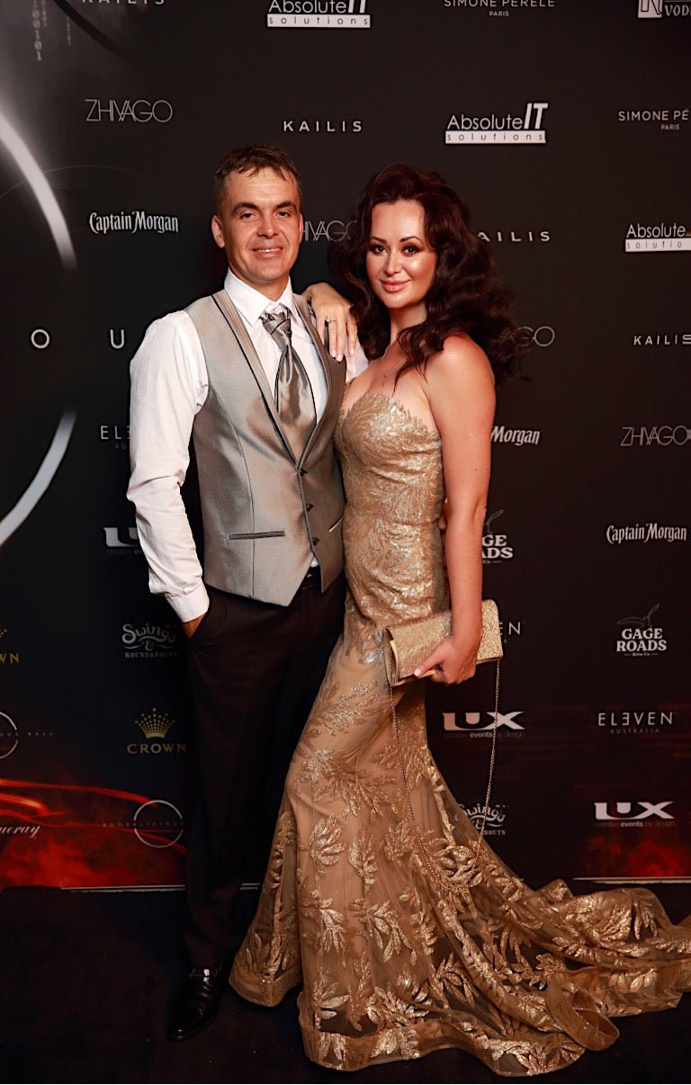 Tina Holly Couture TA107 Gold Sequin & Mesh Strapless Mermaid Formal Dress in Australia | One Honey Boutique