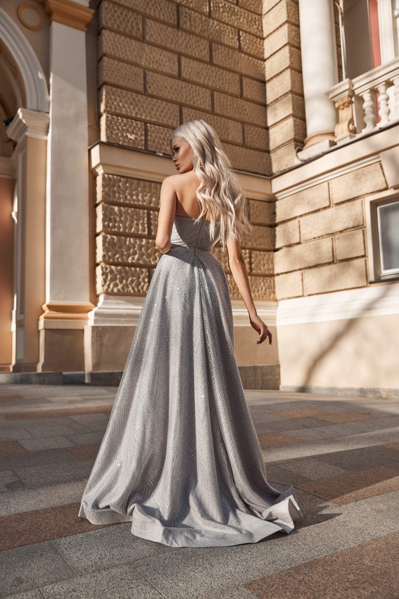 Tina Holly Couture Designer TQ036 Silver Glitter One Shoulder Formal Gown in Australia | One Honey Boutique