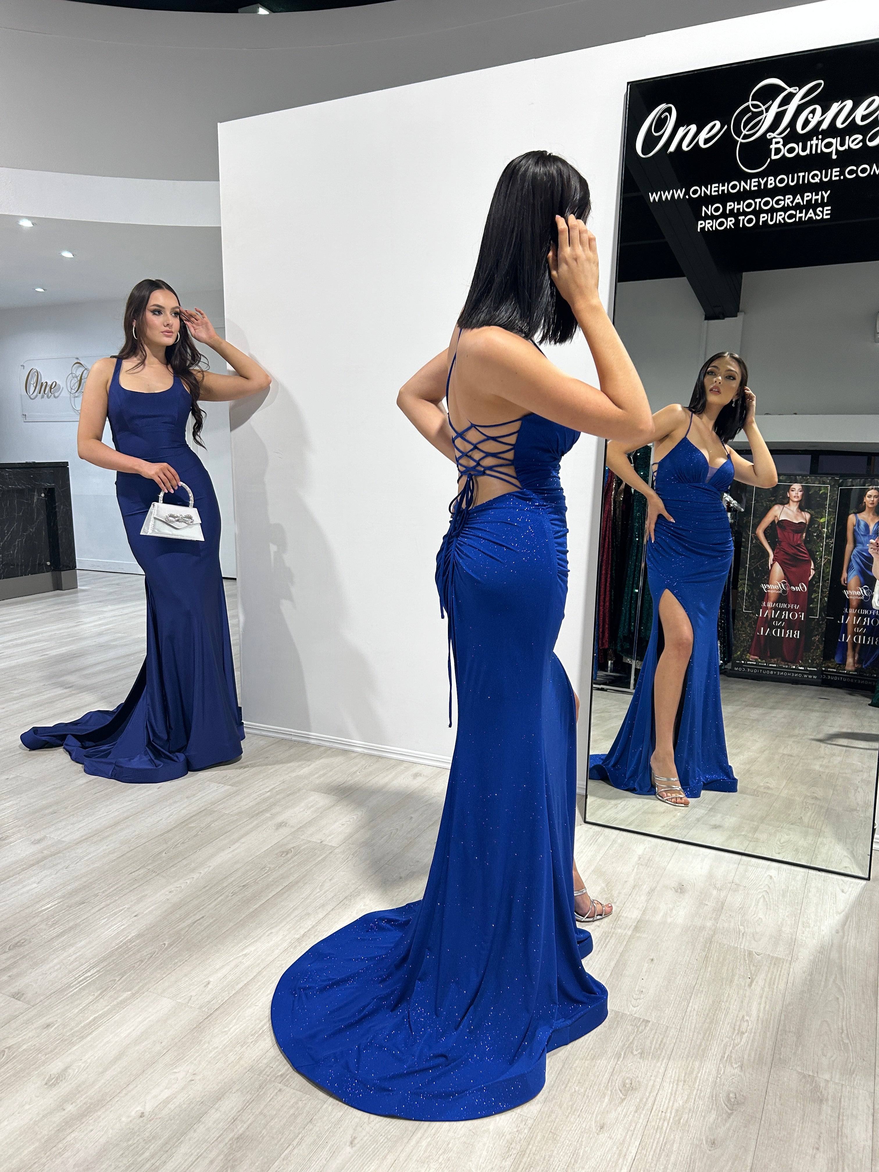 JAYLA Lace Up Back Mermaid Formal Gown in blue with lace-up back and scoop neckline, evening gown, Brisbane to Gold Coast, Australia