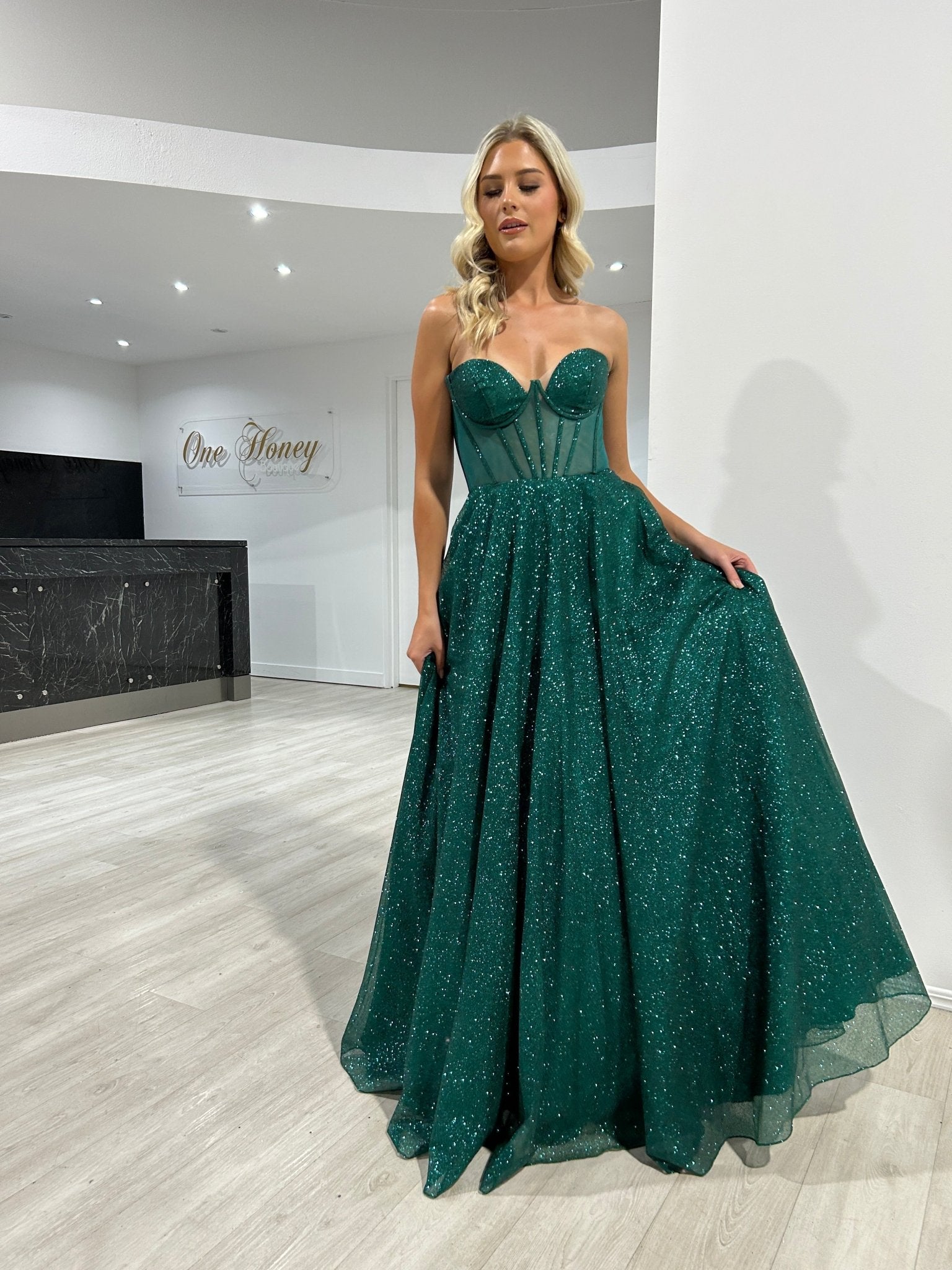 ALOMA Glitter Corset Strapless Formal Dress in Australia | One Honey Boutique