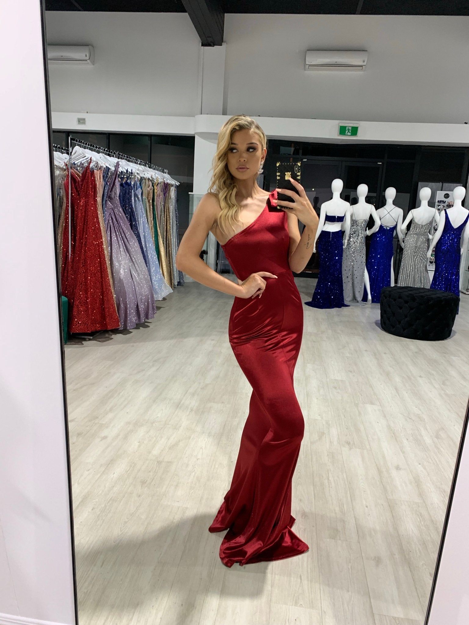 Honey Couture CHARLI Burgundy Bow Feature One Shoulder Mermaid Formal Dress in Australia | One Honey Boutique
