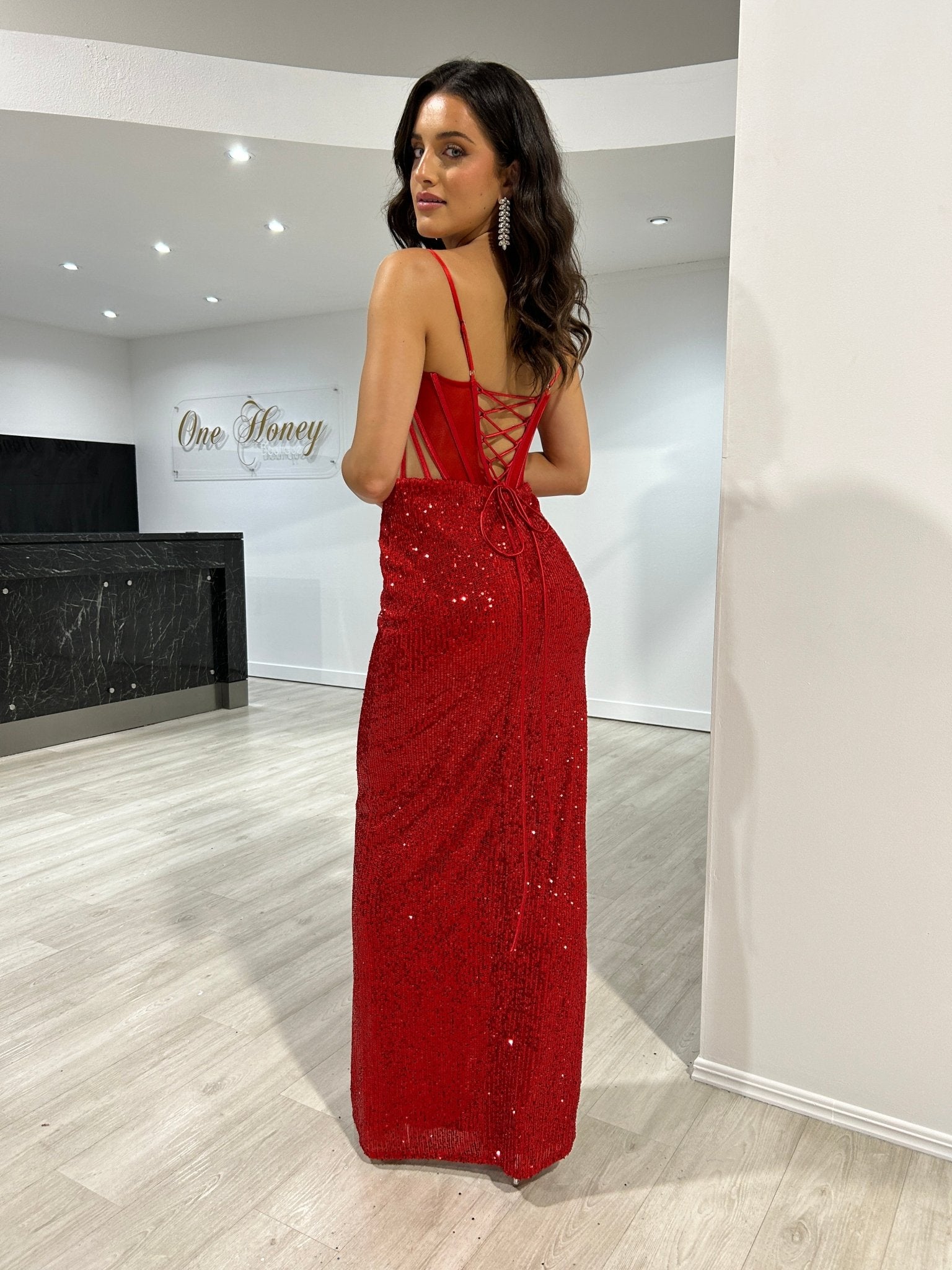 JAX Sequin Corset Bustier Sequin Midi Dress in Australia | One Honey Boutique