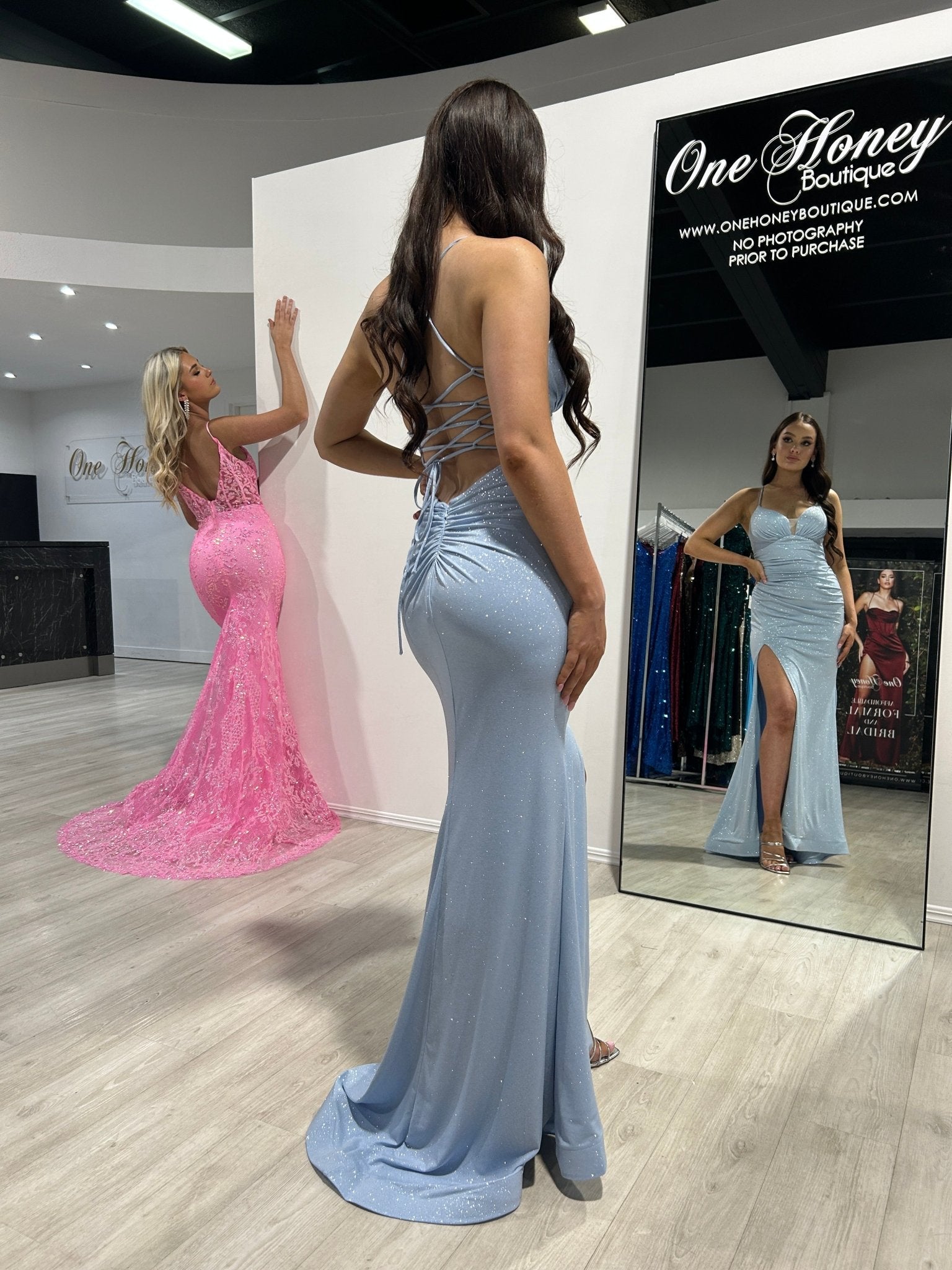 MISTELLA Shimmer Glitter Low Back Corset Feature Mermaid Formal Gown in Australia | One Honey Boutique