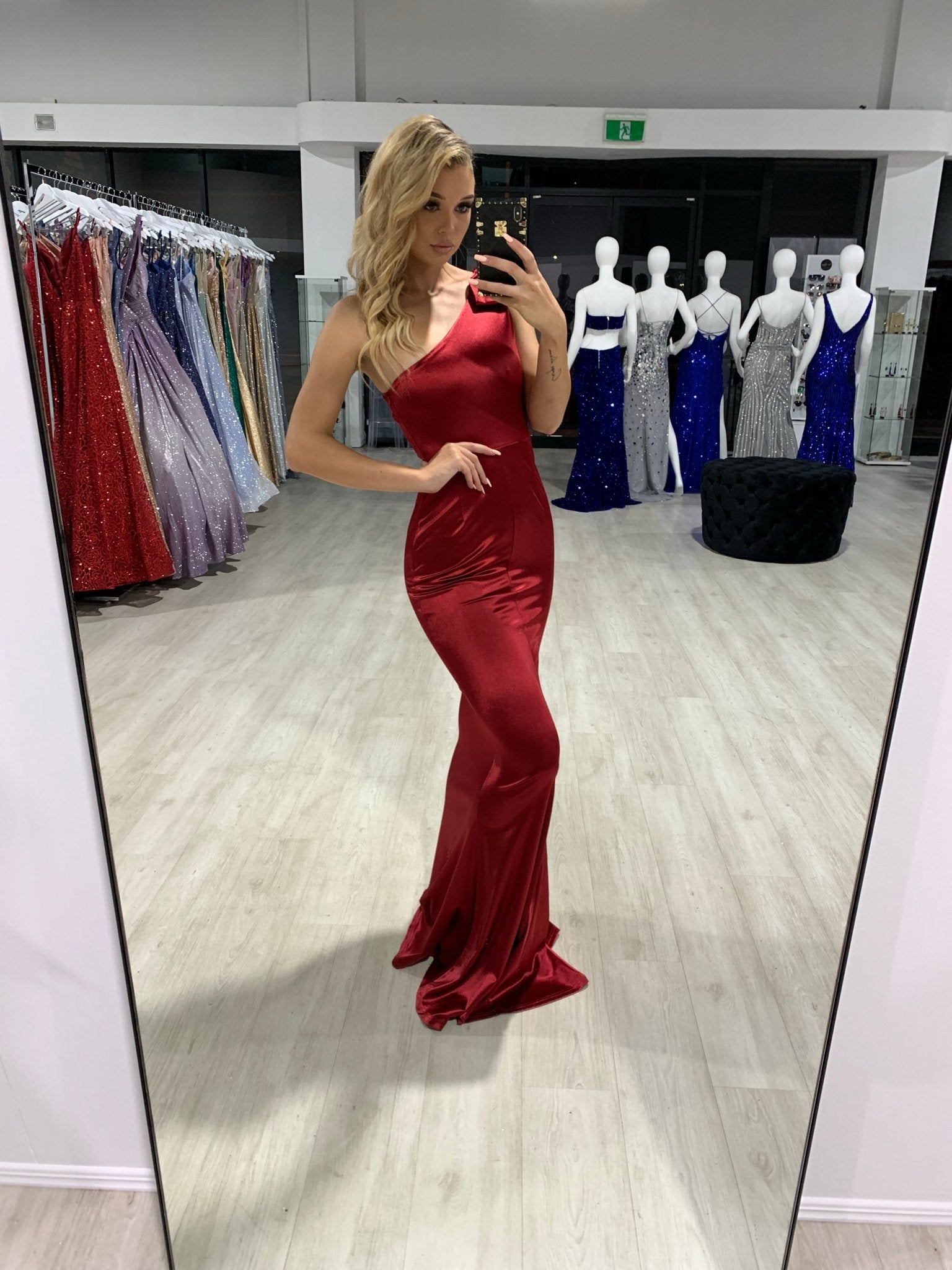 Honey Couture CHARLI Burgundy Bow Feature One Shoulder Mermaid Formal Dress in Australia | One Honey Boutique