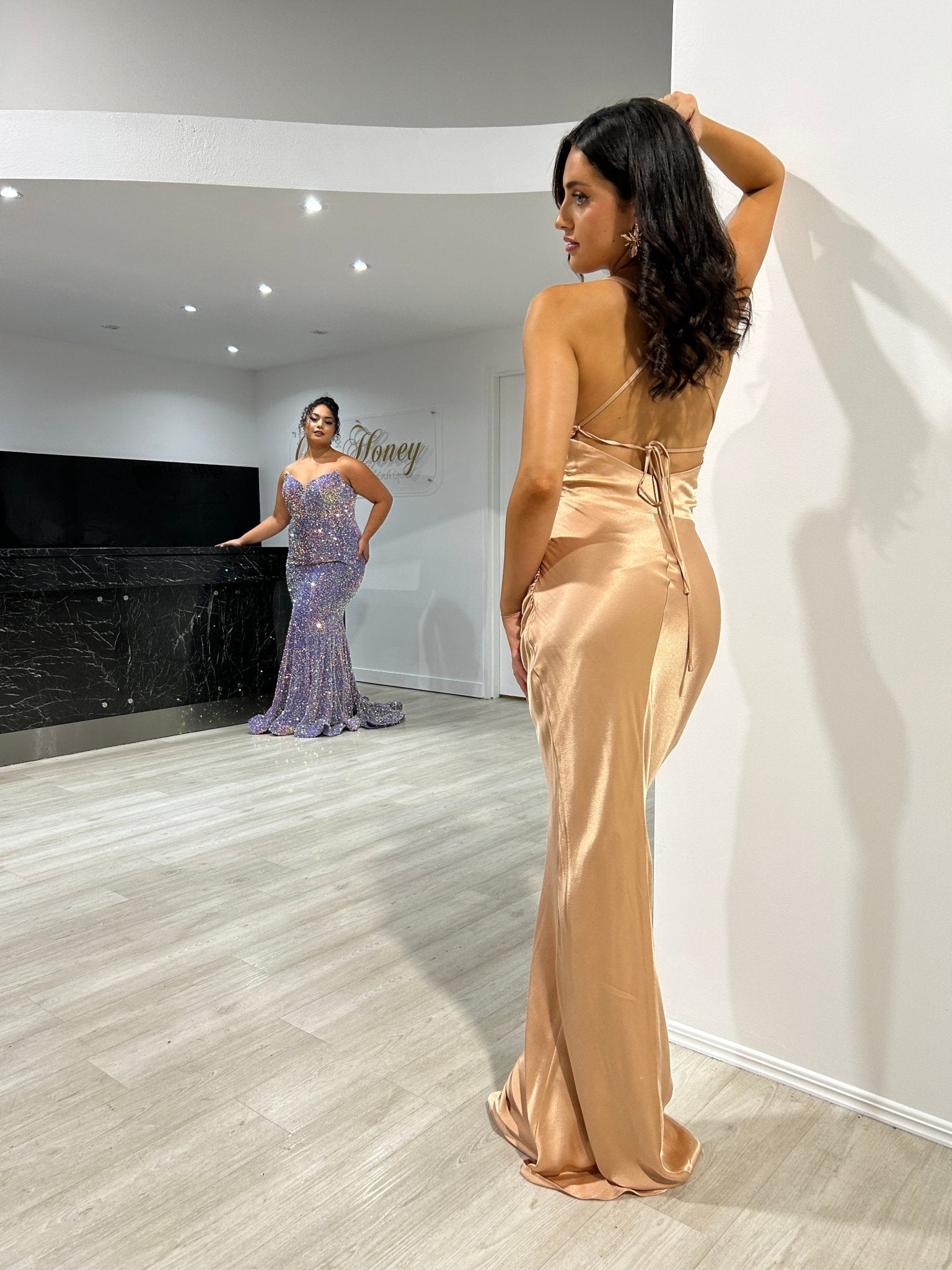 TIARN Satin Low Back Midi Semi Formal Dress in Australia | One Honey Boutique
