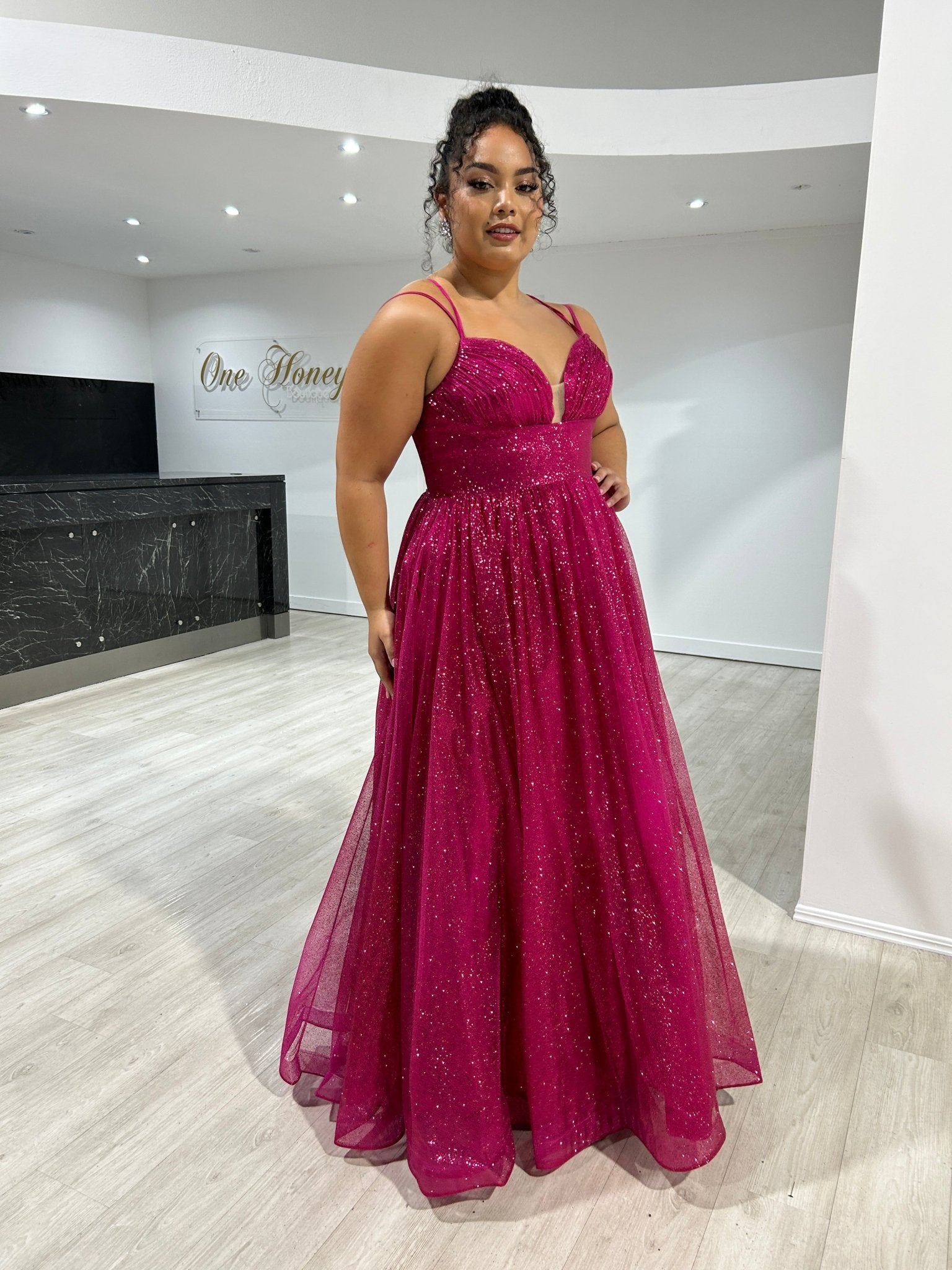 CARMERON Glitter Ball Gown Corset Lace Up Formal Dress in Australia | One Honey Boutique