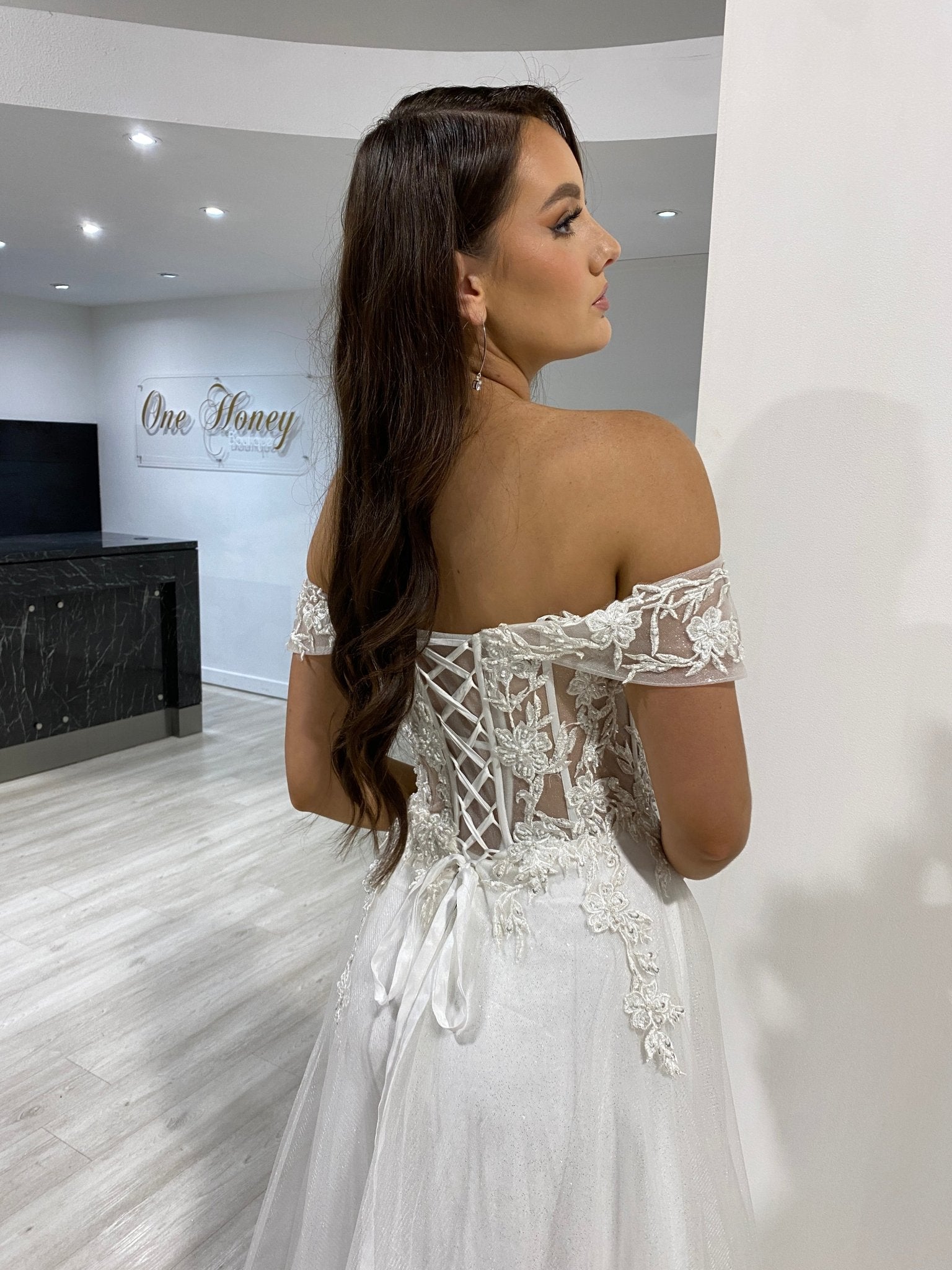 DEJA White Lace Applique Corset Bridal Wedding Ballgown in Australia | One Honey Boutique