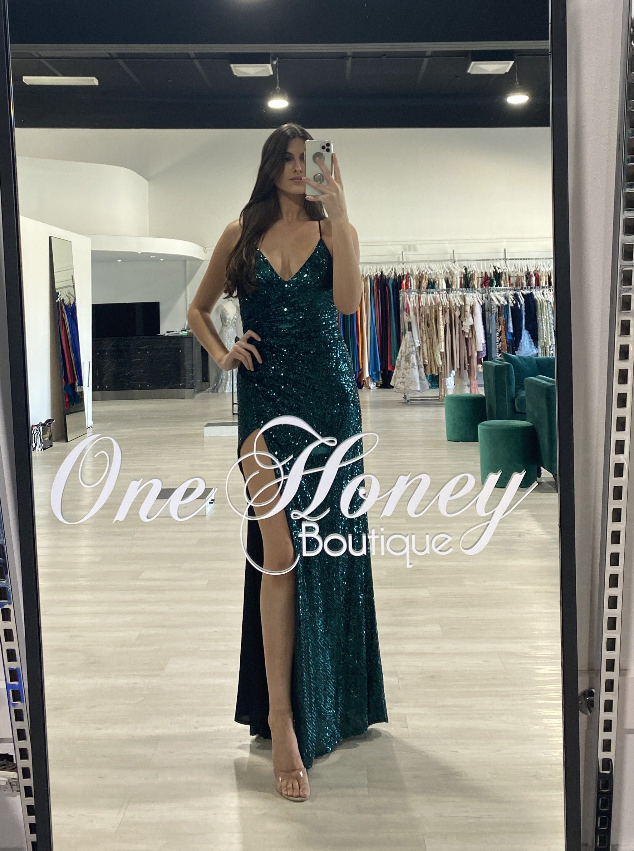 Honey Couture MARILYN Emerald Green Sequin Corset Lace Up Formal Dress