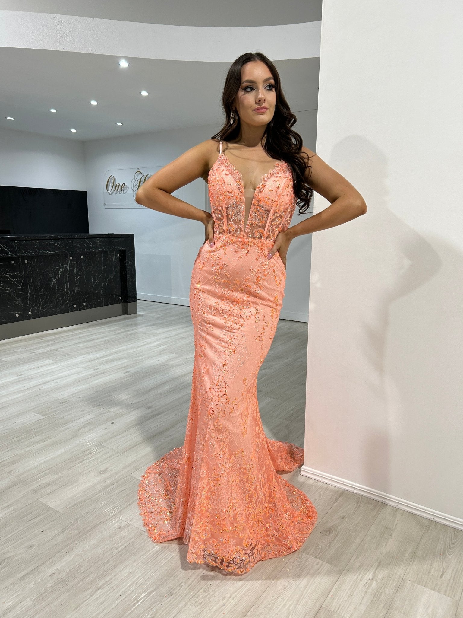 PETRA Glitter V Front Corset Mermaid Formal Gown Dress in Australia | One Honey Boutique