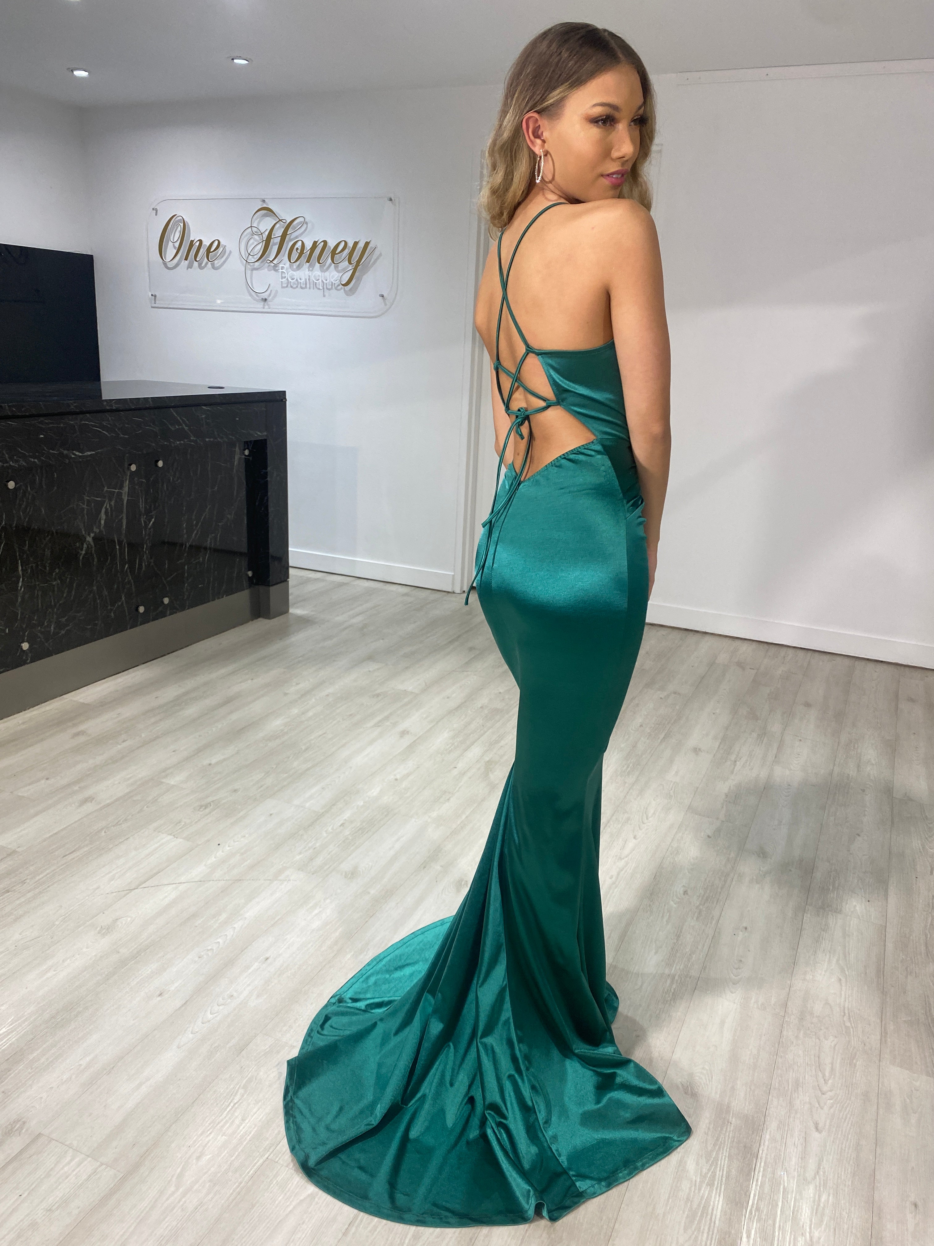 Honey Couture JUSTICE Open Back Mermaid Prom Dress