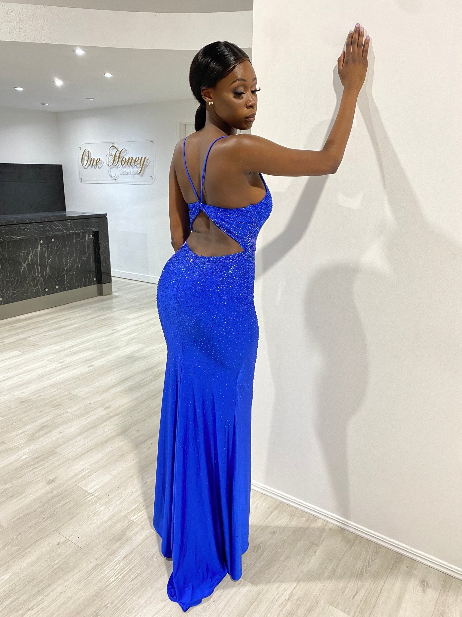 Honey Couture KARLIE Diamante Open Up Mermaid Formal Dress in Australia | One Honey Boutique